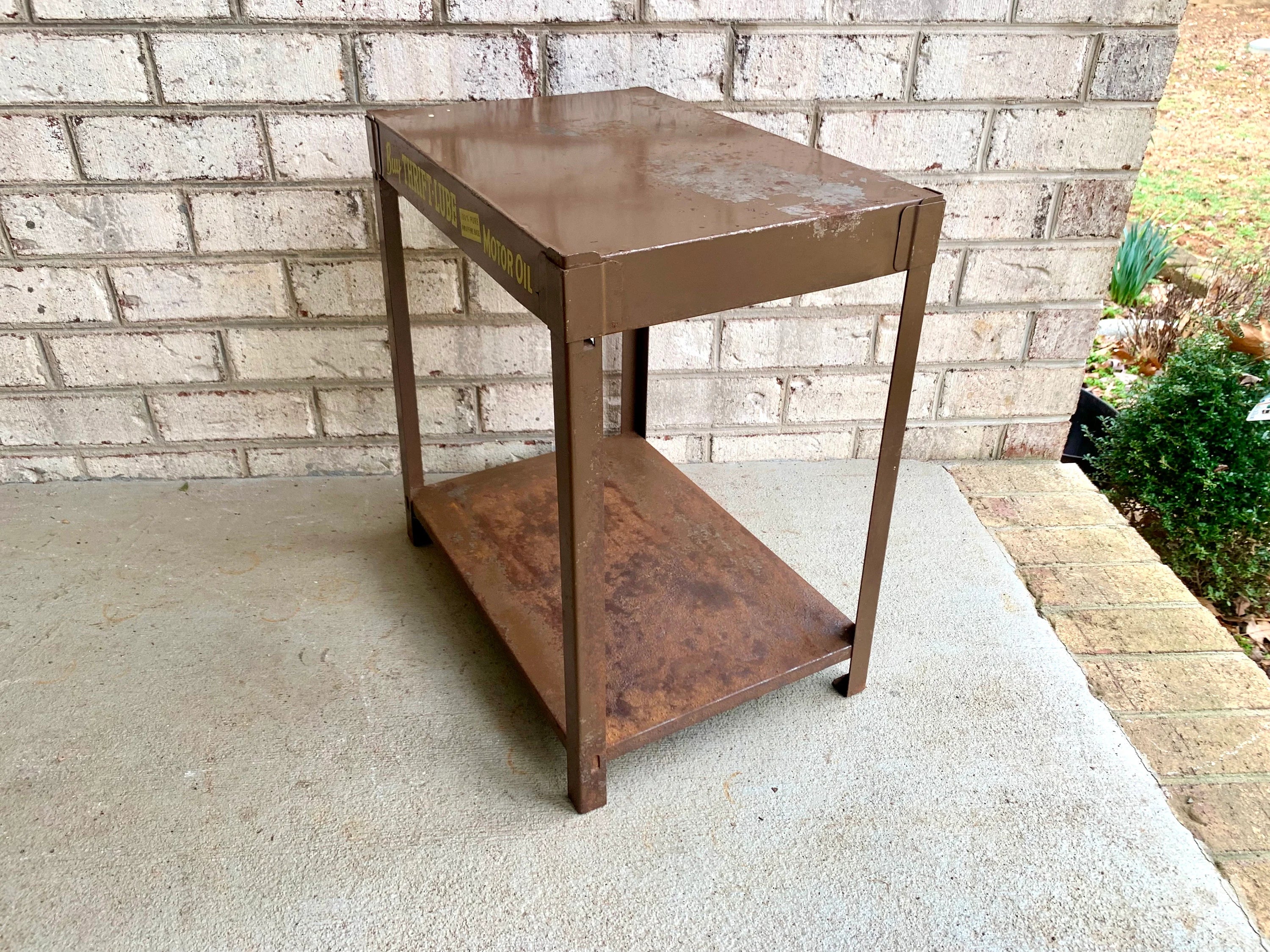 Metal Oil Advertisement Stand | Vintage Metal Thrift Oil Display Stand | Rustic Brown Oil Display Stand | Gas Station Oil Display