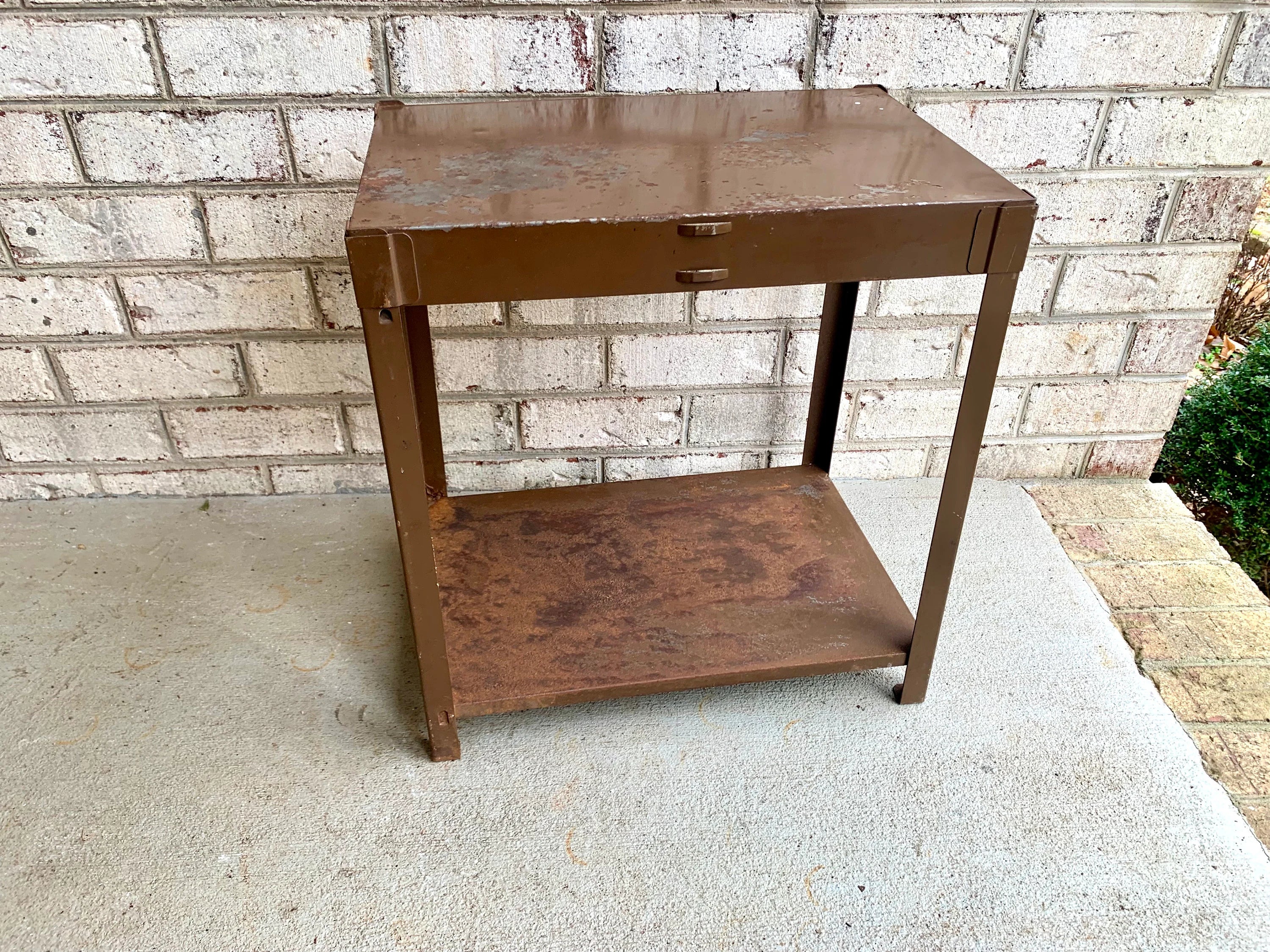 Metal Oil Advertisement Stand | Vintage Metal Thrift Oil Display Stand | Rustic Brown Oil Display Stand | Gas Station Oil Display