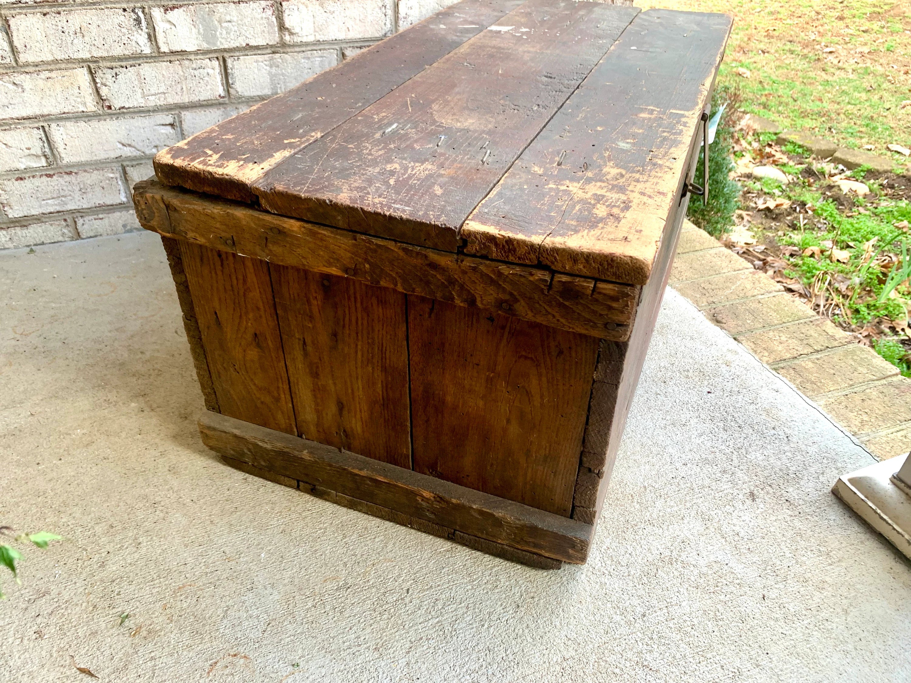 Antique Wood Carpenter's Tool Chest | Distressed Wood Tool Trunk | Rustic Red Wood Box | Rustic Coffee Table | Rustic Storage | Rustic Decor