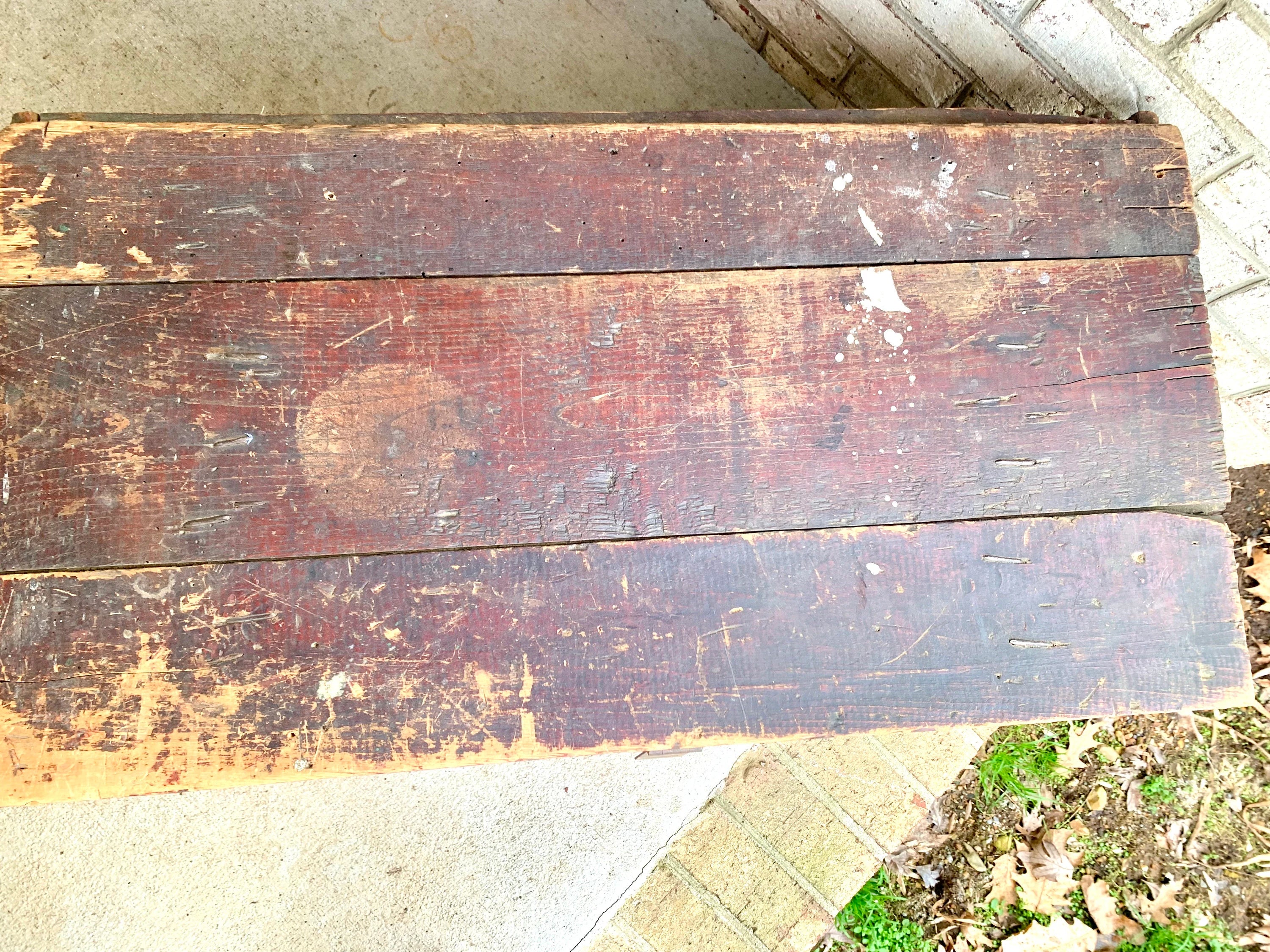 Antique Wood Carpenter's Tool Chest | Distressed Wood Tool Trunk | Rustic Red Wood Box | Rustic Coffee Table | Rustic Storage | Rustic Decor