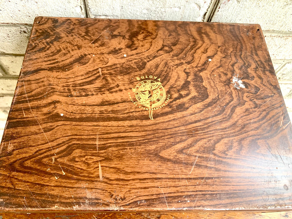 Bulova Repair-Master Cabinet With Contents | Vintage 2 Drawer Bulova Watch Repair Parts and Cabinet | Faux Woodgrain Bulova Parts Cabinet