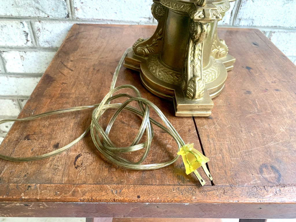 Vintage Brass and Cut Glass Lamp | Brass Lions and Glass Globe Lamp | Hollywood Regency Table Lamp