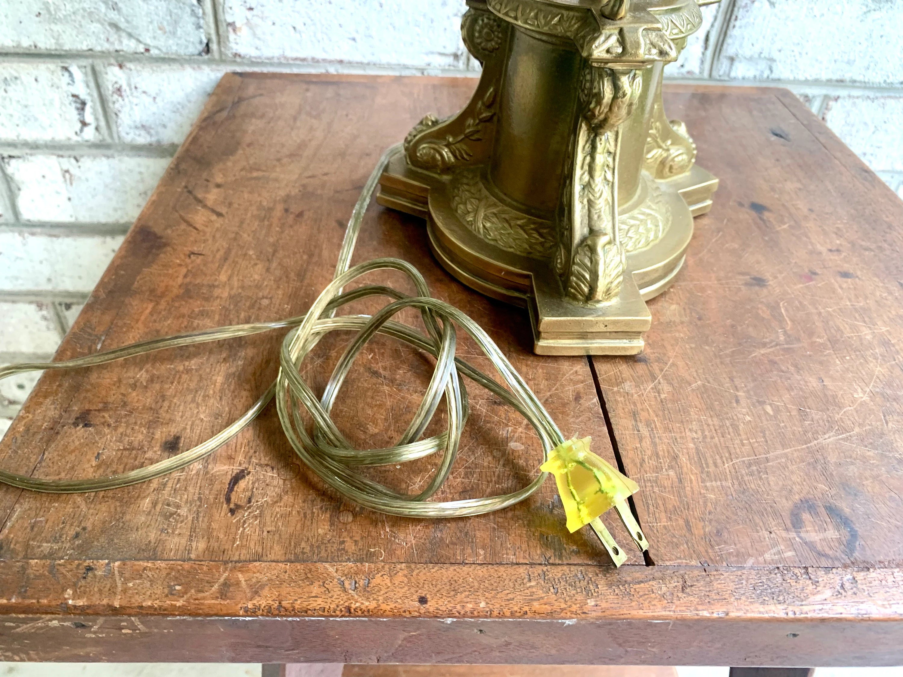 Vintage Brass and Cut Glass Lamp | Brass Lions and Glass Globe Lamp | Hollywood Regency Table Lamp