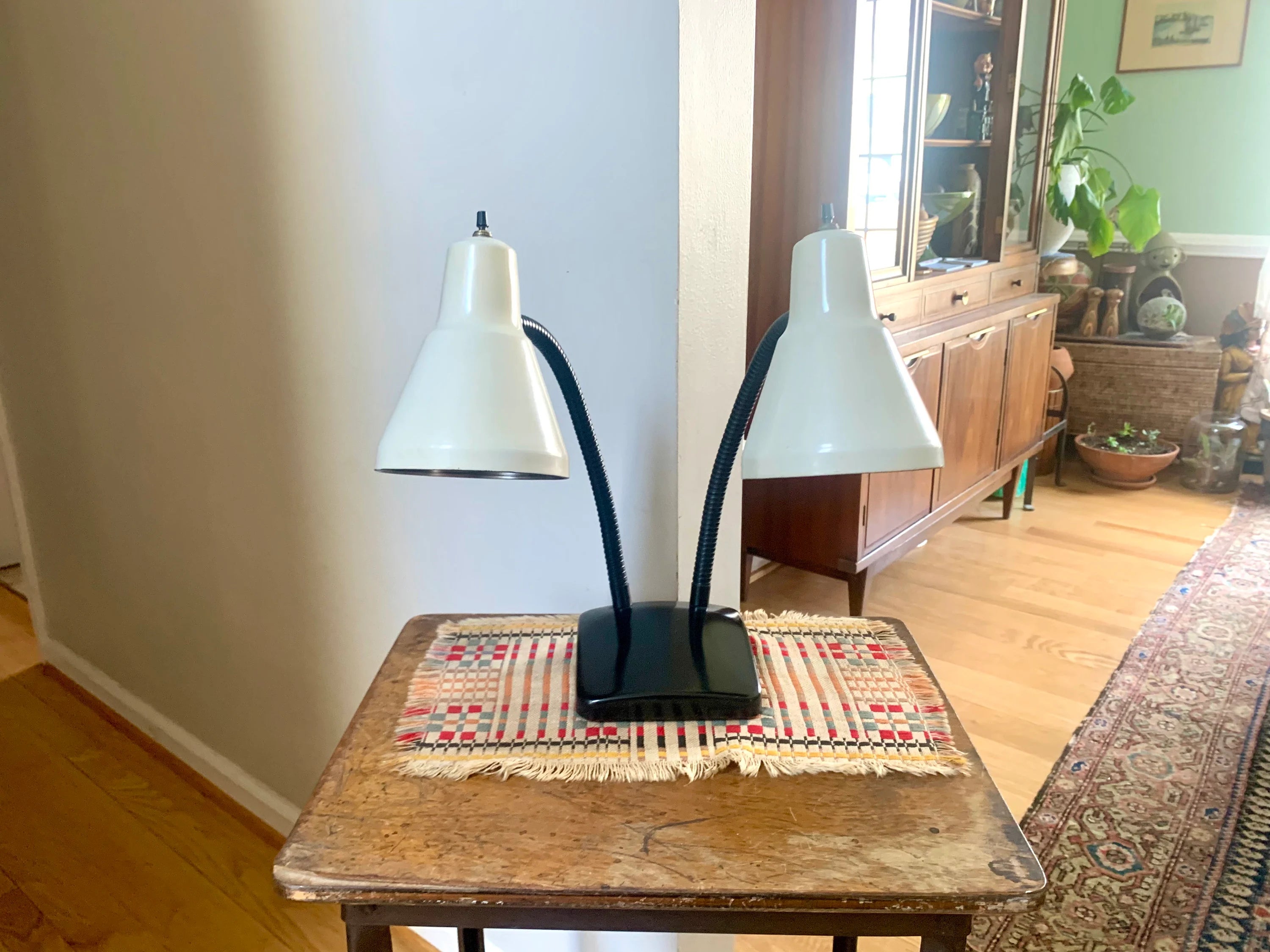 Vtg MCM Double Gooseneck Desk Lamp | MCM Gooseneck Lamp | Double Fixture Desk Lamp | Atomic Double Gooseneck Lamp