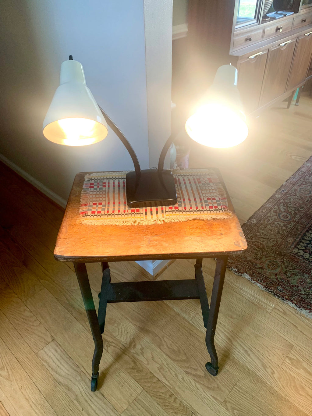 Vtg MCM Double Gooseneck Desk Lamp | MCM Gooseneck Lamp | Double Fixture Desk Lamp | Atomic Double Gooseneck Lamp