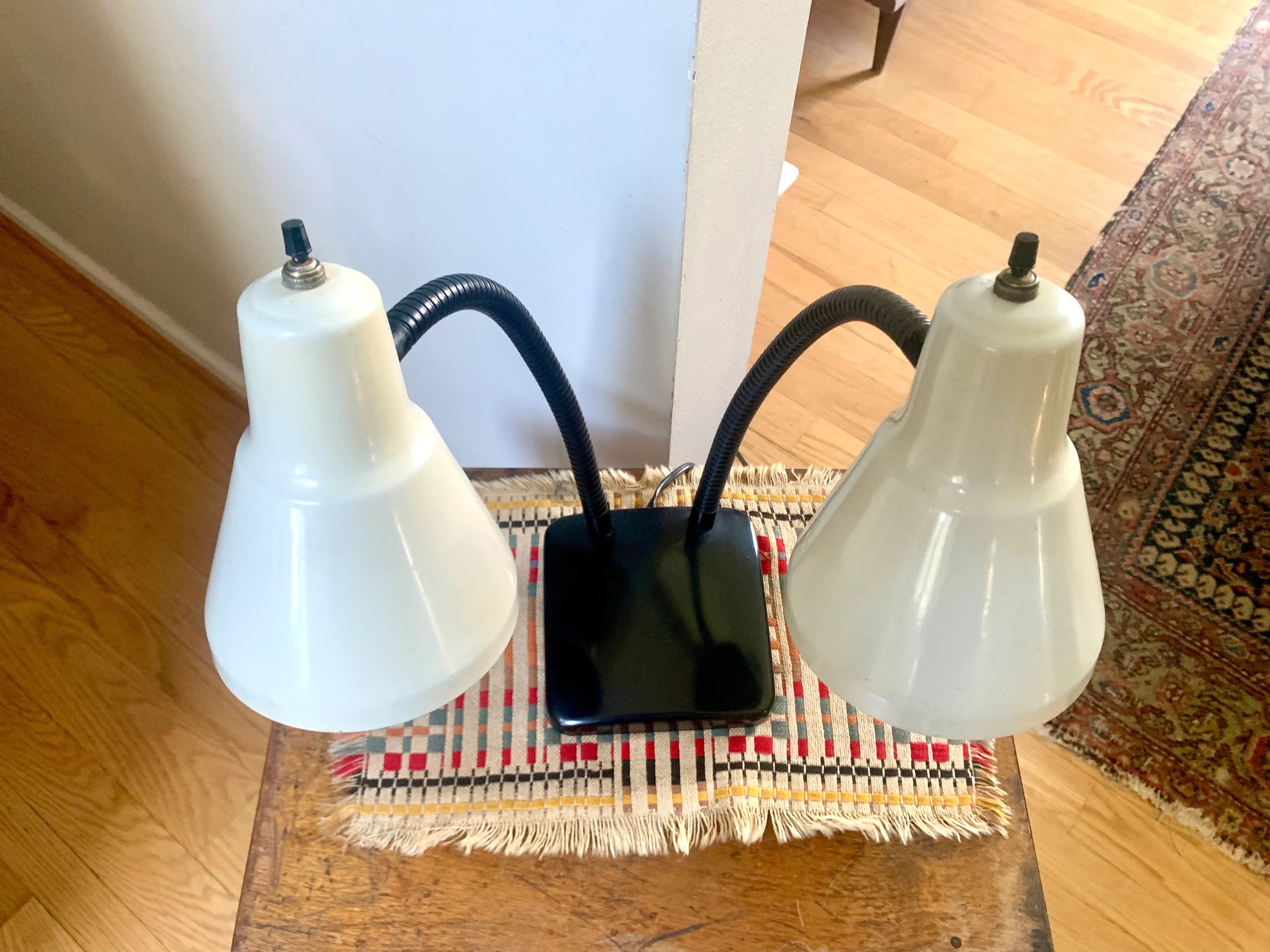 Vtg MCM Double Gooseneck Desk Lamp | MCM Gooseneck Lamp | Double Fixture Desk Lamp | Atomic Double Gooseneck Lamp
