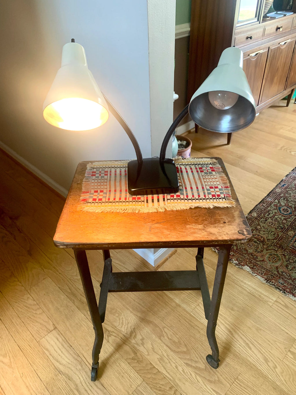 Vtg MCM Double Gooseneck Desk Lamp | MCM Gooseneck Lamp | Double Fixture Desk Lamp | Atomic Double Gooseneck Lamp