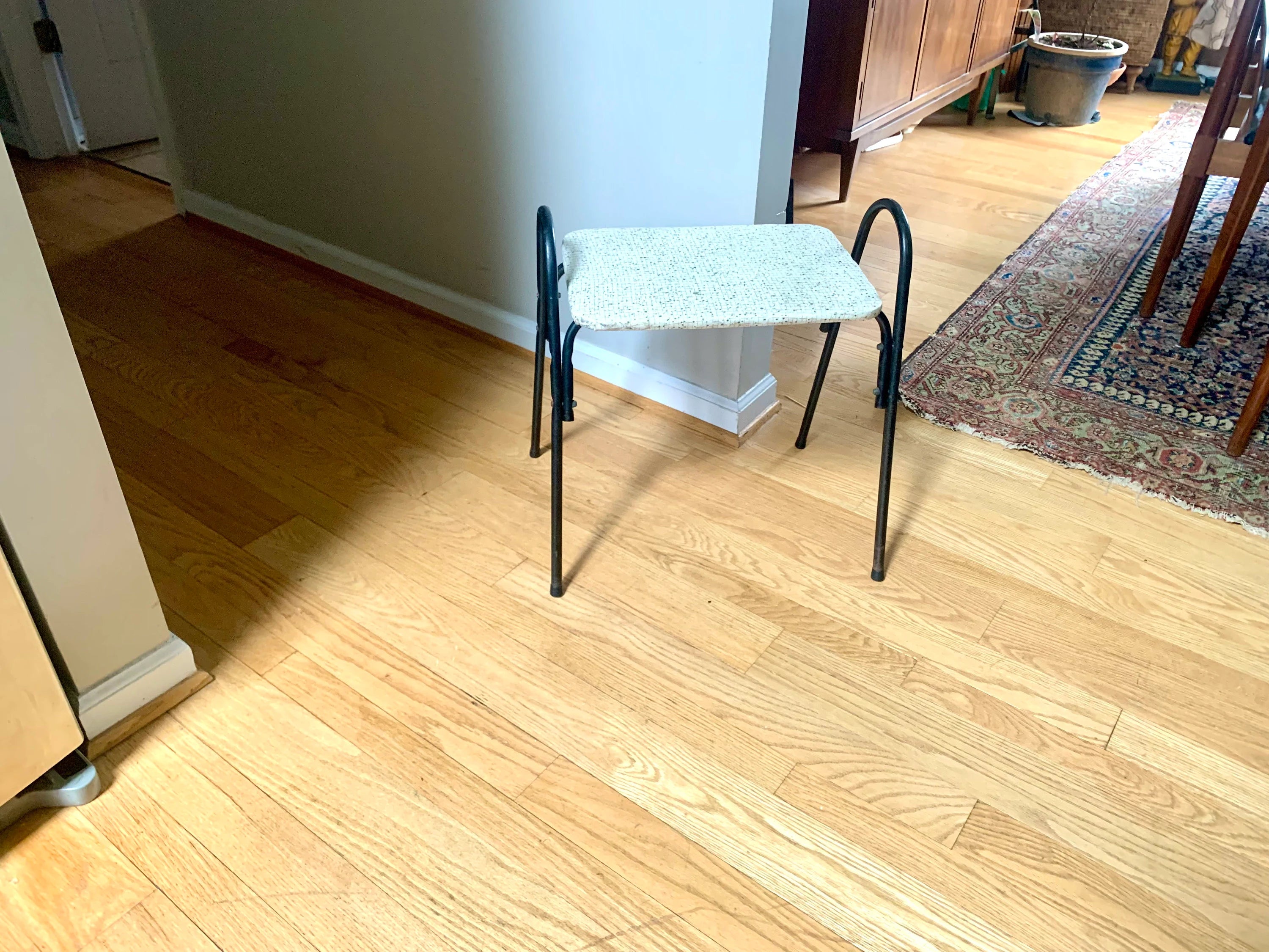 MCM Vinyl Stool | Vintage MCM Foot Stool | Rustic Black Metal Stool | Vintage Kitchen Stool