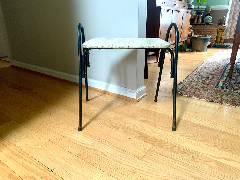 MCM Vinyl Stool | Vintage MCM Foot Stool | Rustic Black Metal Stool | Vintage Kitchen Stool