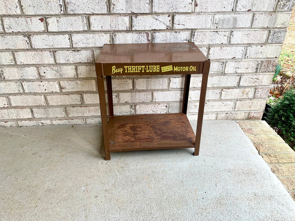 Metal Oil Advertisement Stand | Vintage Metal Thrift Oil Display Stand | Rustic Brown Oil Display Stand | Gas Station Oil Display
