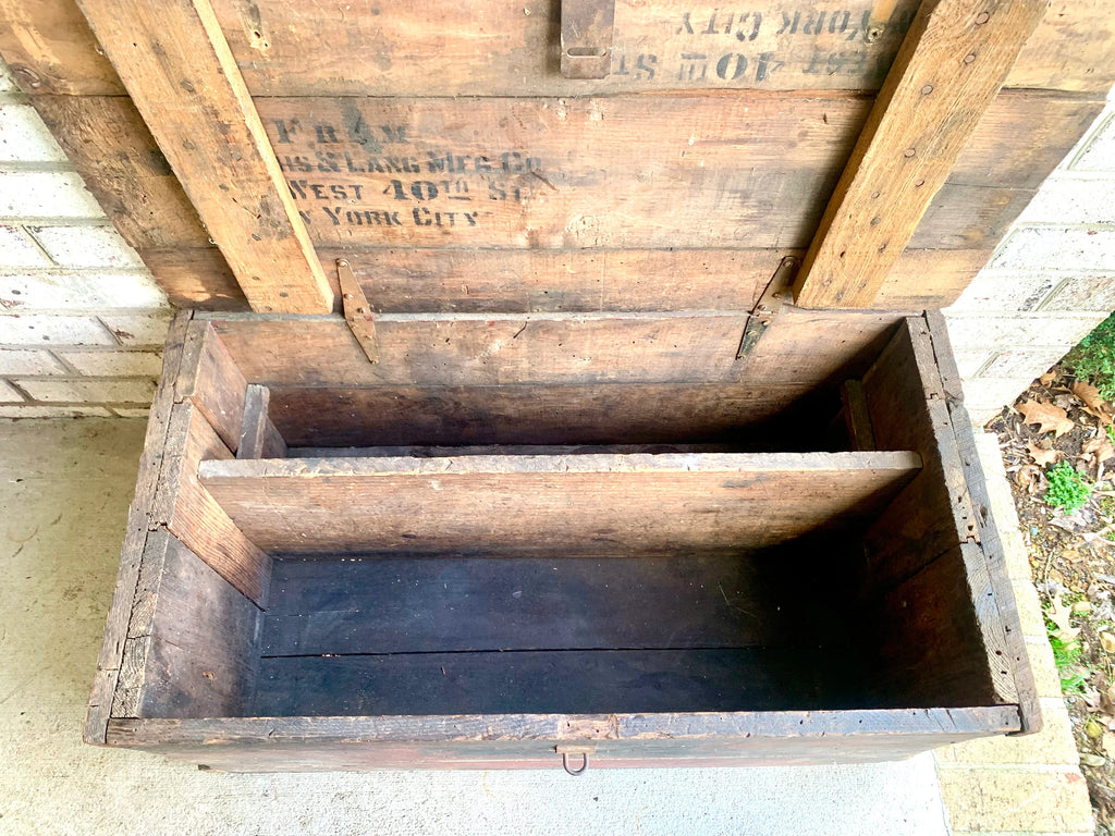 Antique Wood Carpenter's Tool Chest | Distressed Wood Tool Trunk | Rustic Red Wood Box | Rustic Coffee Table | Rustic Storage | Rustic Decor