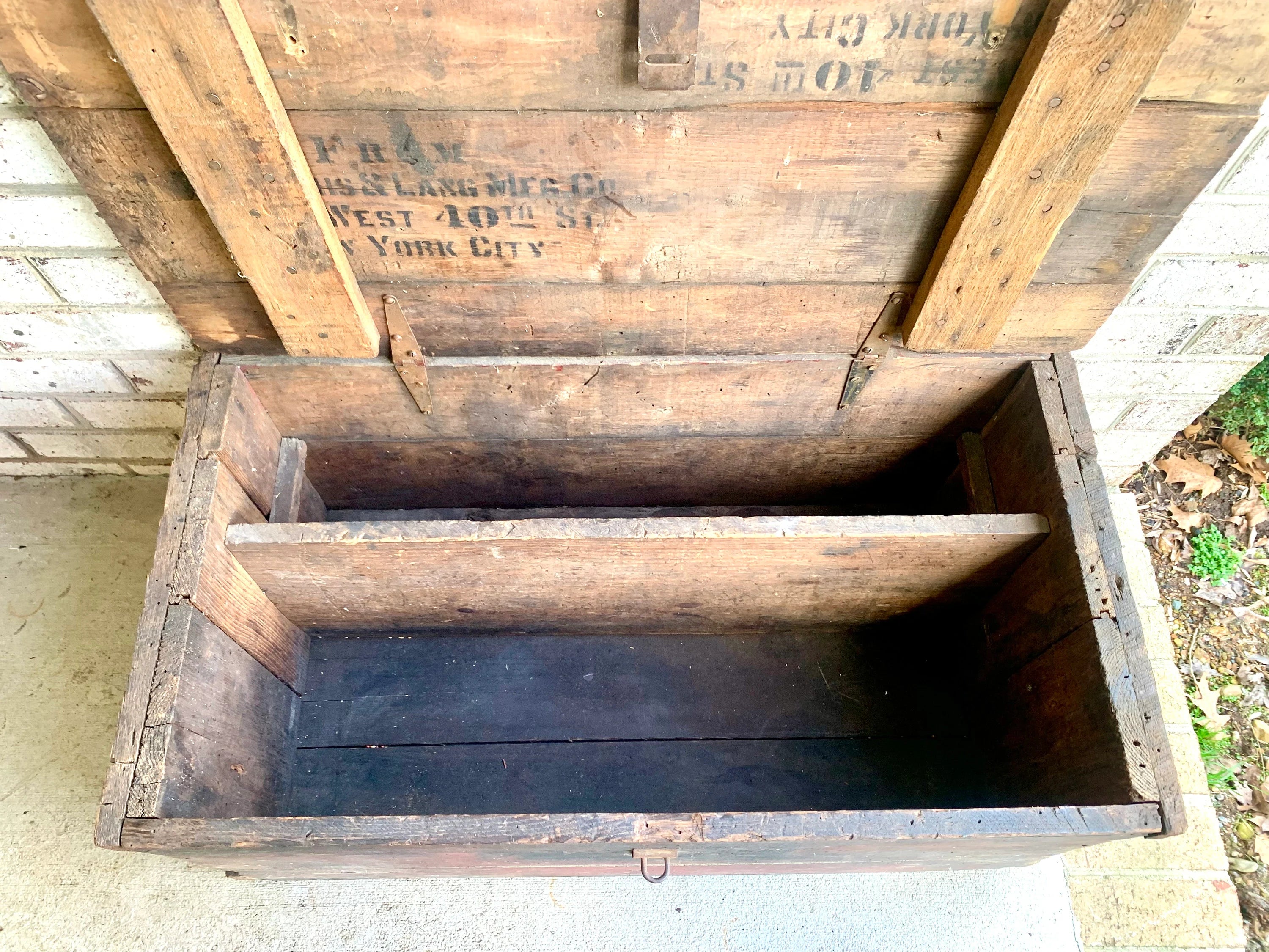 Antique Wood Carpenter's Tool Chest | Distressed Wood Tool Trunk | Rustic Red Wood Box | Rustic Coffee Table | Rustic Storage | Rustic Decor