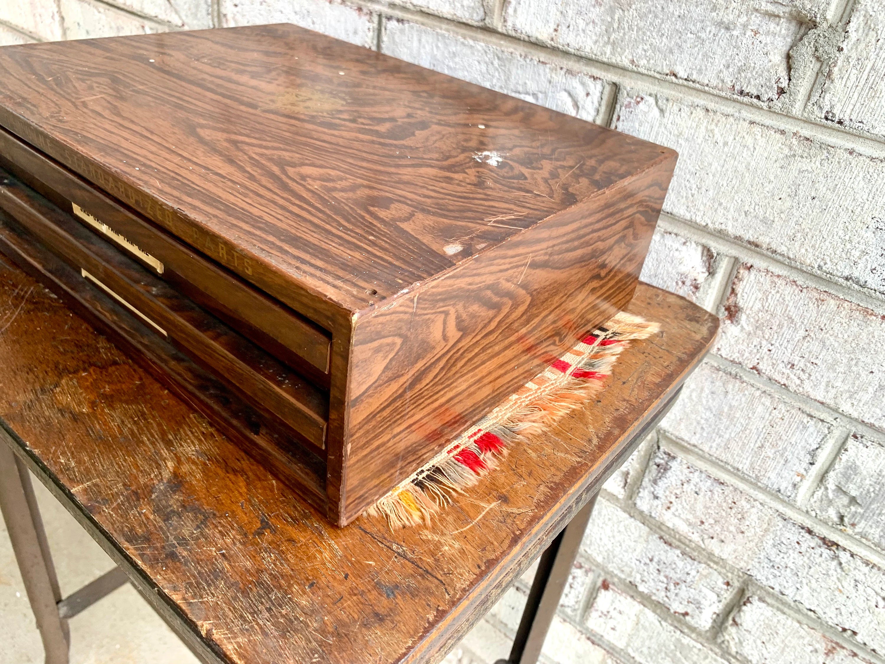 Bulova Repair-Master Cabinet With Contents | Vintage 2 Drawer Bulova Watch Repair Parts and Cabinet | Faux Woodgrain Bulova Parts Cabinet