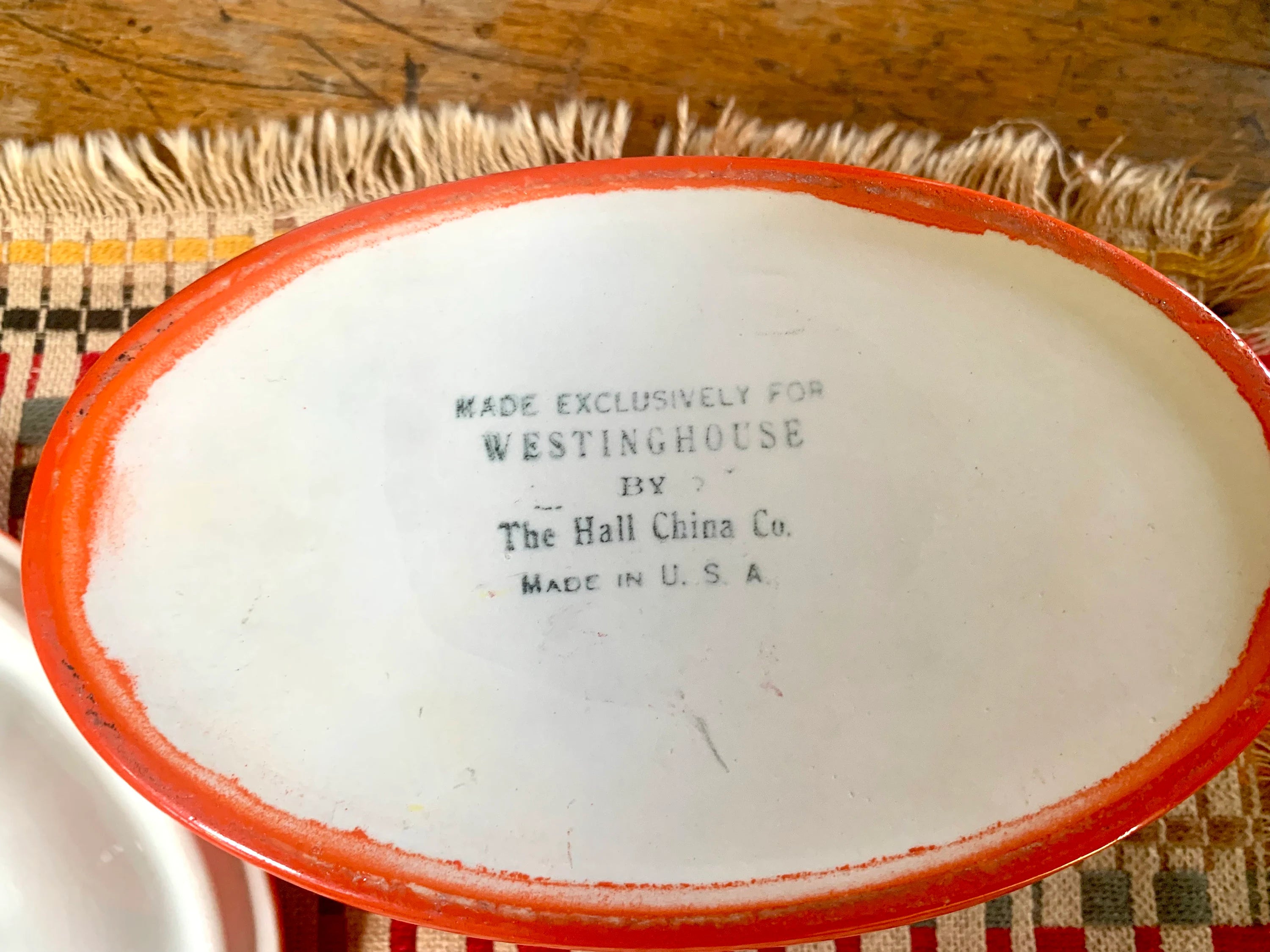 Vtg Oval Westinghouse Orange Refrigerator Dish | Art Deco Orange Hall China Co. Covered Dish | Art Deco Kitchenware | MCM Kitchenware