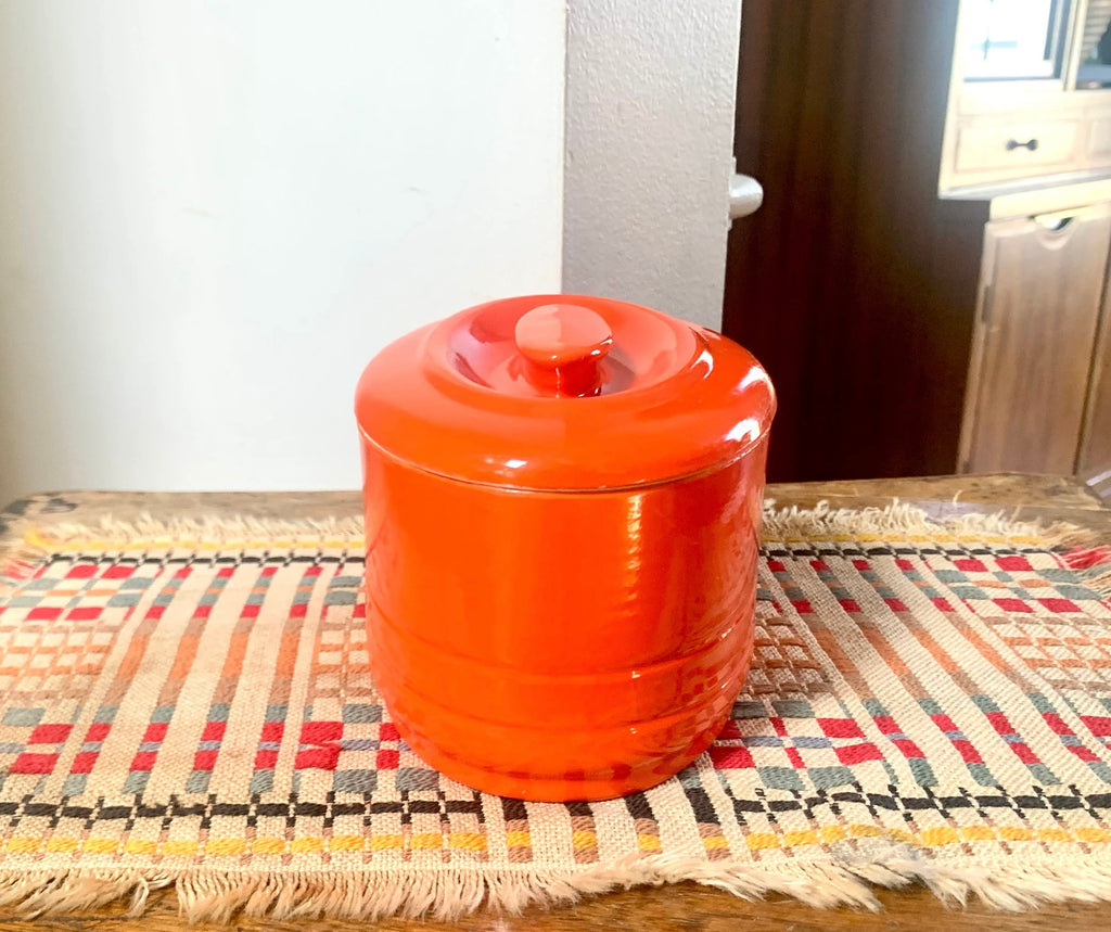 Vtg Oval Westinghouse Orange Refrigerator Dish | Art Deco Orange Hall China Co. Covered Dish | Art Deco Kitchenware | MCM Kitchenware