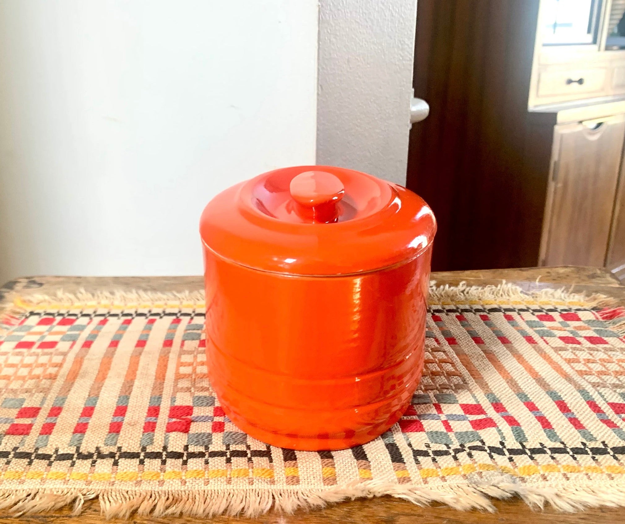 Vtg Oval Westinghouse Orange Refrigerator Dish | Art Deco Orange Hall China Co. Covered Dish | Art Deco Kitchenware | MCM Kitchenware