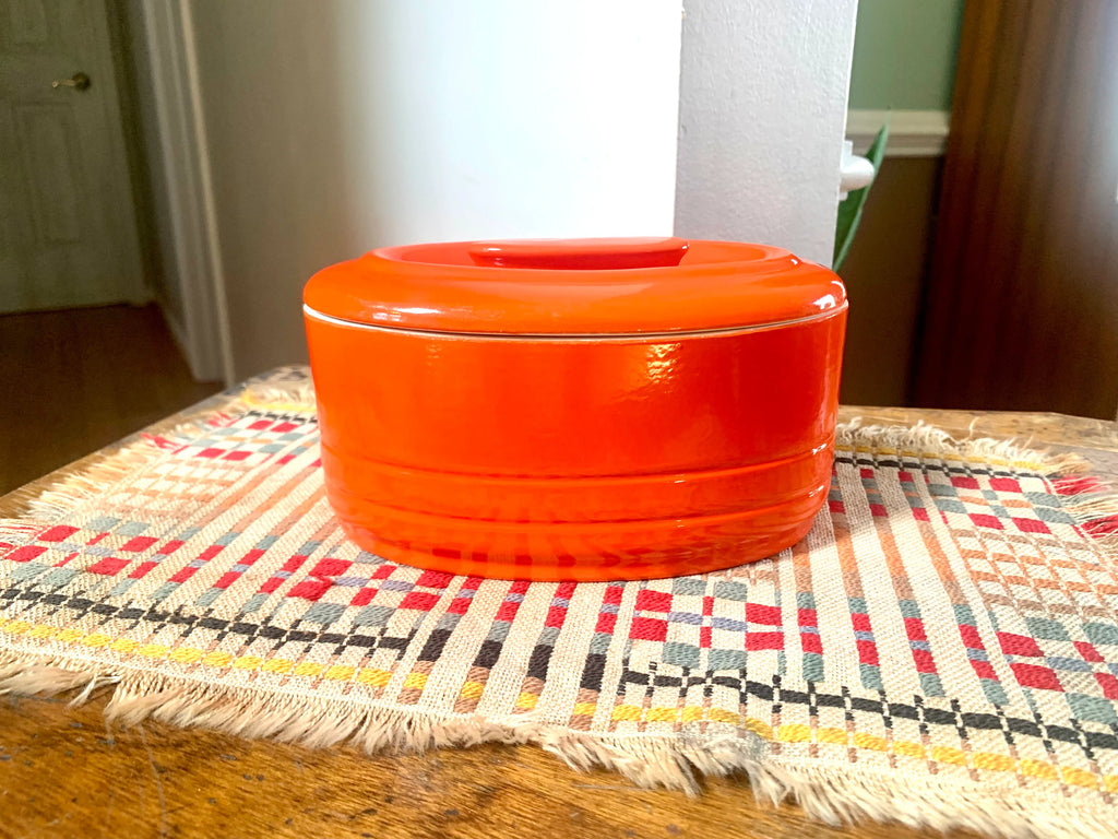 Vtg Oval Westinghouse Orange Refrigerator Dish | Art Deco Orange Hall China Co. Covered Dish | Art Deco Kitchenware | MCM Kitchenware