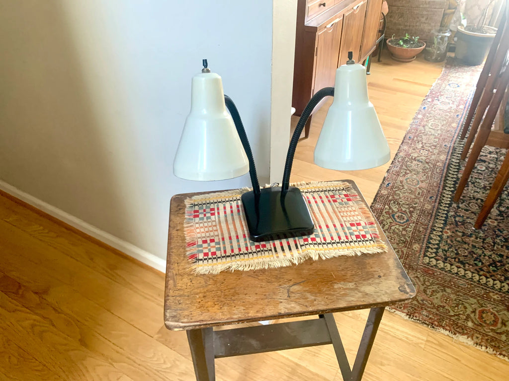 Vtg MCM Double Gooseneck Desk Lamp | MCM Gooseneck Lamp | Double Fixture Desk Lamp | Atomic Double Gooseneck Lamp