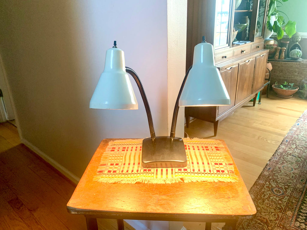 Vtg MCM Double Gooseneck Desk Lamp | MCM Gooseneck Lamp | Double Fixture Desk Lamp | Atomic Double Gooseneck Lamp