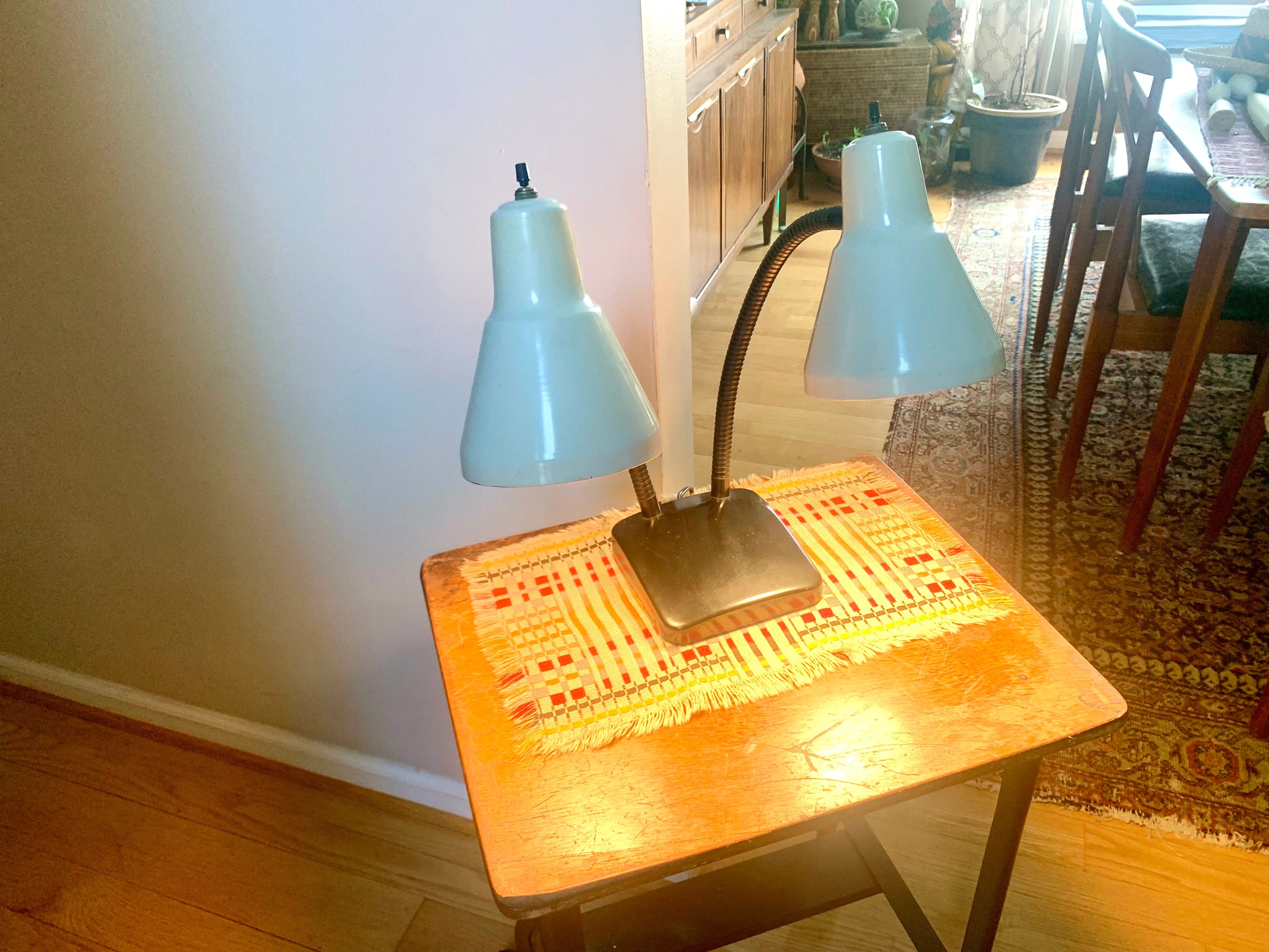 Vtg MCM Double Gooseneck Desk Lamp | MCM Gooseneck Lamp | Double Fixture Desk Lamp | Atomic Double Gooseneck Lamp