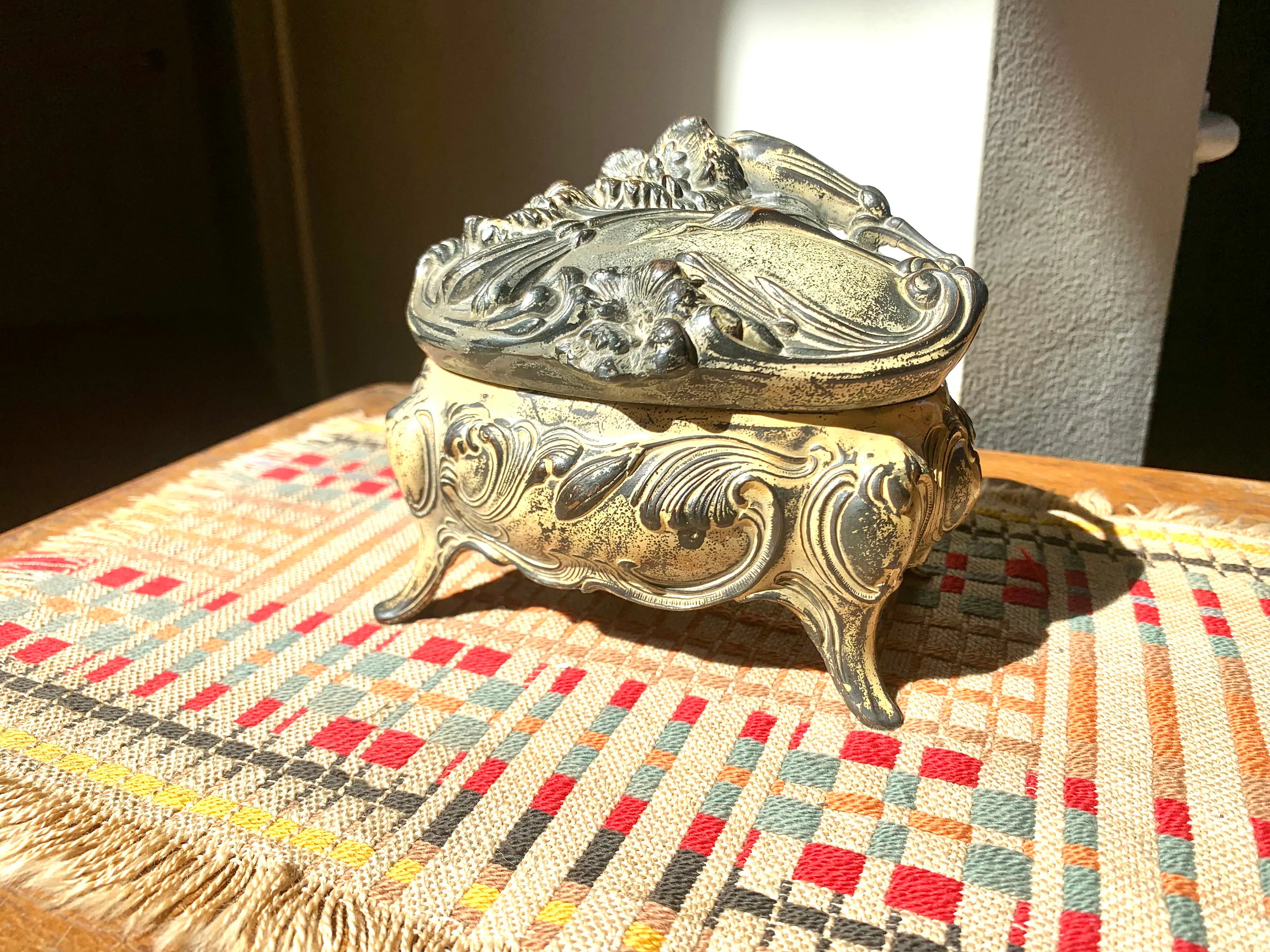 Antique Art Nouveau Jewelry Casket | Ornate Jewelry Box | Large Jenning Brothers Jewelry Gasket | Distressed Trinket Box