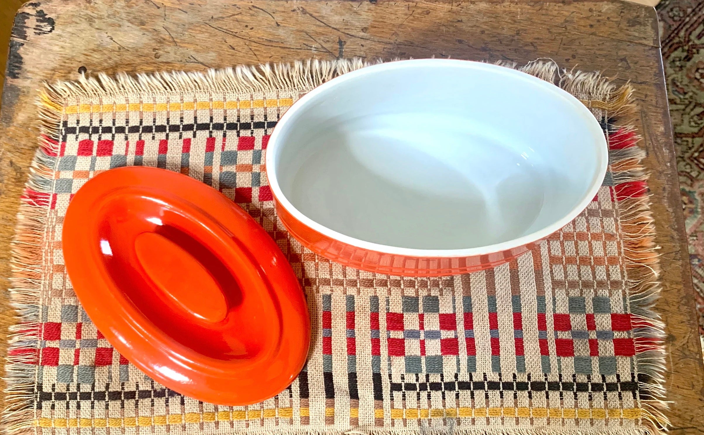 Vtg Oval Westinghouse Orange Refrigerator Dish | Art Deco Orange Hall China Co. Covered Dish | Art Deco Kitchenware | MCM Kitchenware