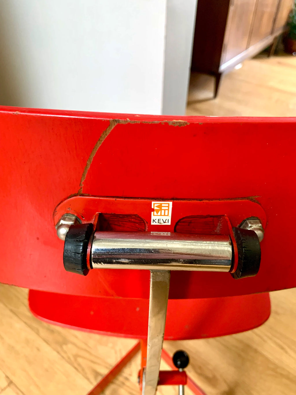 Vtg Red LEVI Task Chair | Jorgen Rasmussen Danish Modern Office Chair | 60's Modernist Adjustable Chair | MCM Red Danish Rolling Chair