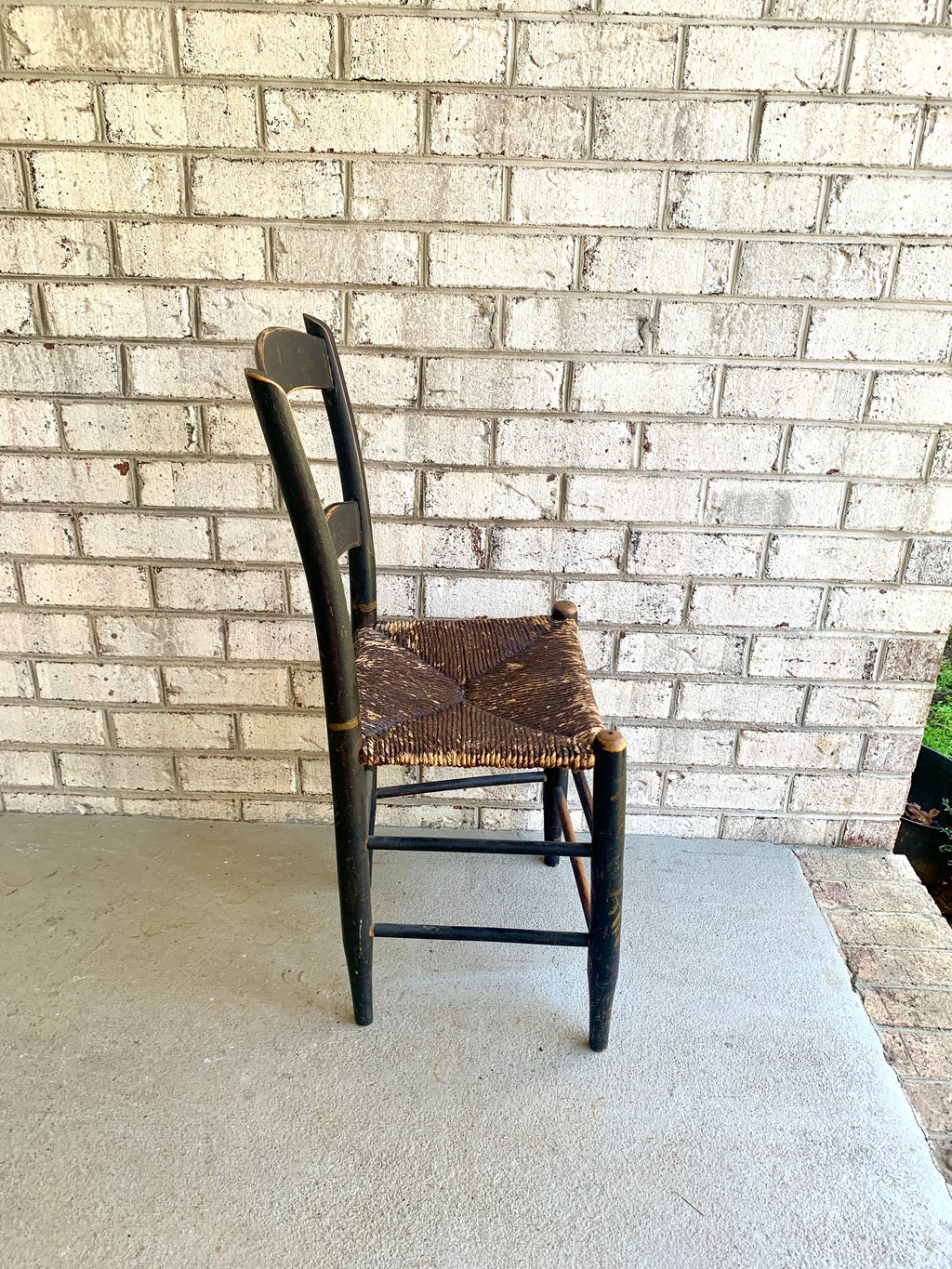 Vtg Distressed Hitchcock Style Rush Seat Chair | Black Stenciled Rush Seating Chair | Primitive Hitchcock Style Chairs| Black Rush Chair