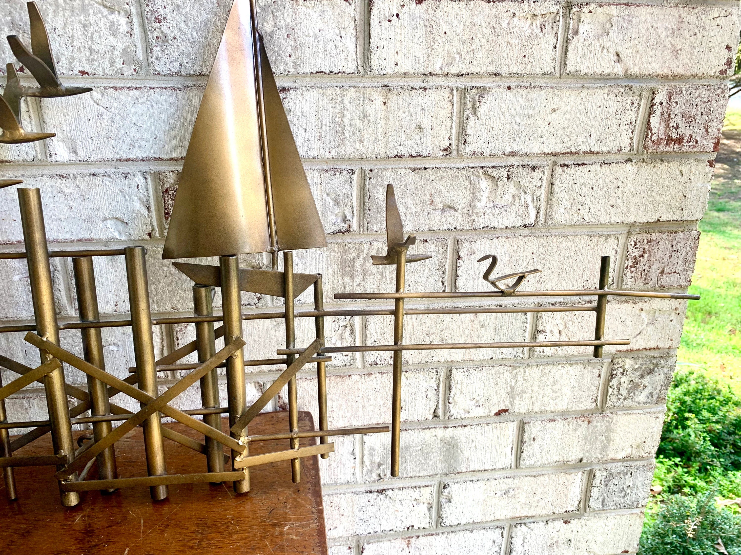 Vtg Metal Nautical Wall Art | Metal Wall Art Sculpture | Sailboat Metal Sculpture | Coastal Decor | Beach House Decor | Metal Pier Scene