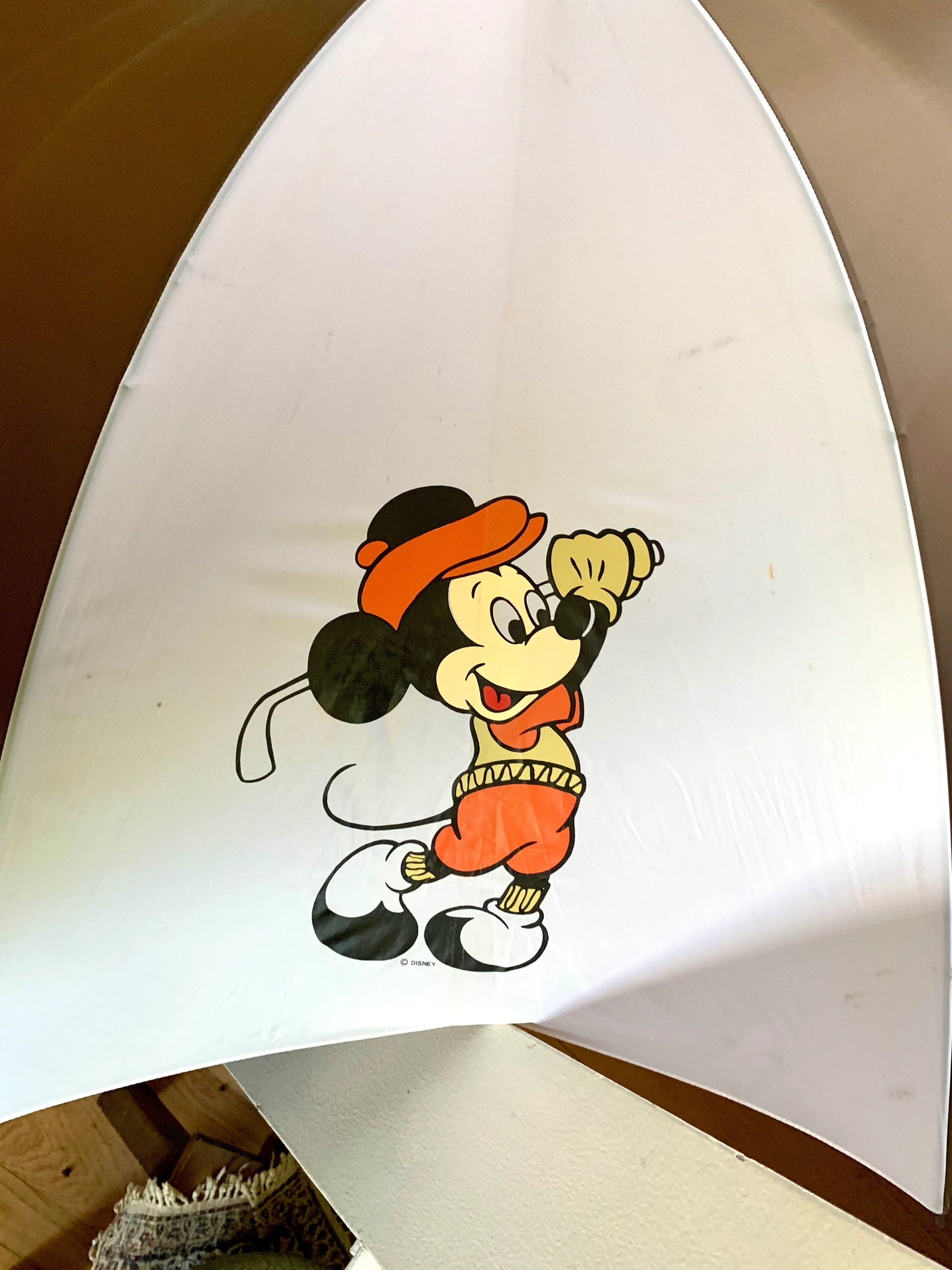 Vtg Mickey Mouse Golf Umbrella | Brown and White Oversized Umbrella | Disney Shade Umbrella | Disney Golf Umbrella