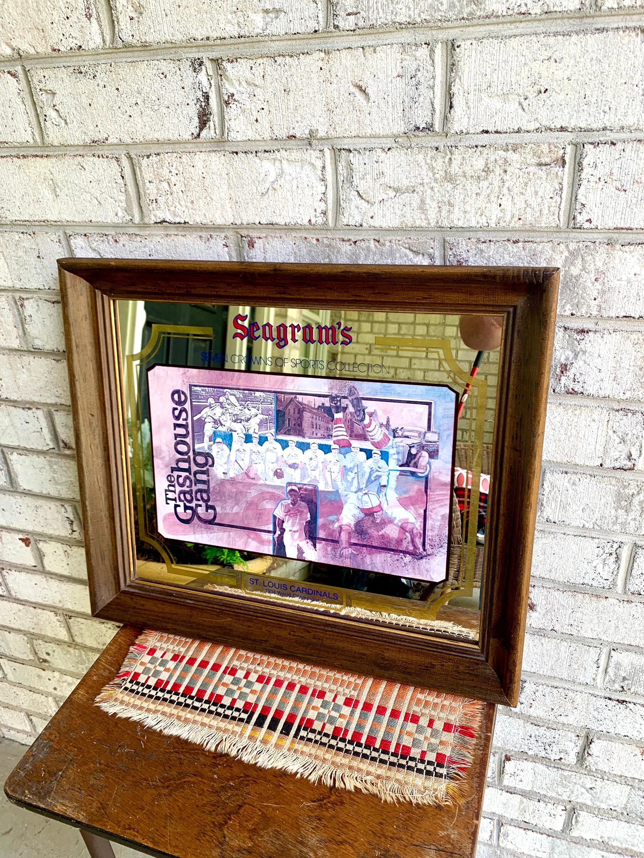 Vtg St. Louis Cardinals "The Gashouse Gang" Bar Mirror | Seagram's St. Louis Cardinals 1934 World Series Mirror | Baseball Bar Mirror