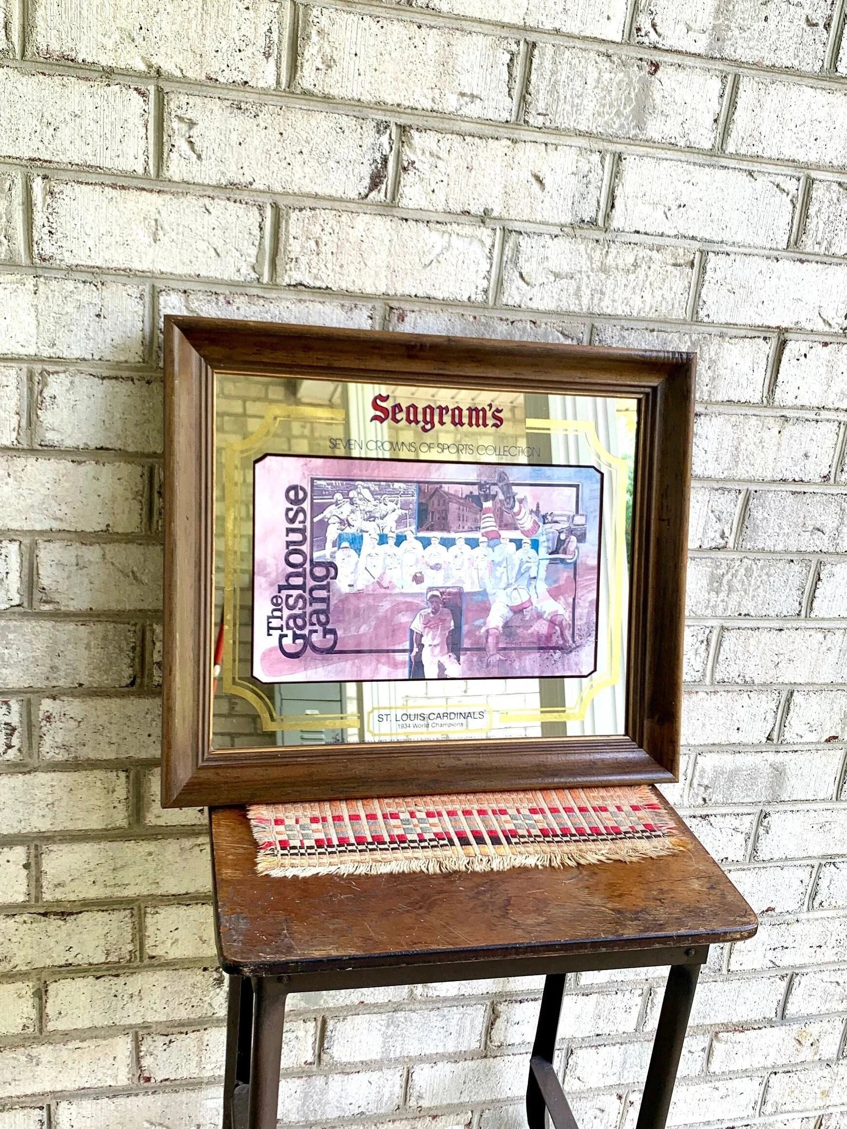 Vtg St. Louis Cardinals "The Gashouse Gang" Bar Mirror | Seagram's St. Louis Cardinals 1934 World Series Mirror | Baseball Bar Mirror