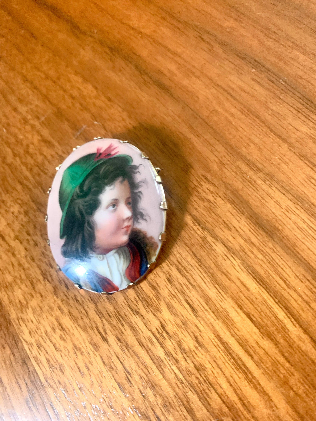 Antique 14k Gold Hand Painted Porcelain Brooch | Victorian 14K Yellow Gold Hand Painted Pendant | Little Boy Hand Painted Brooch