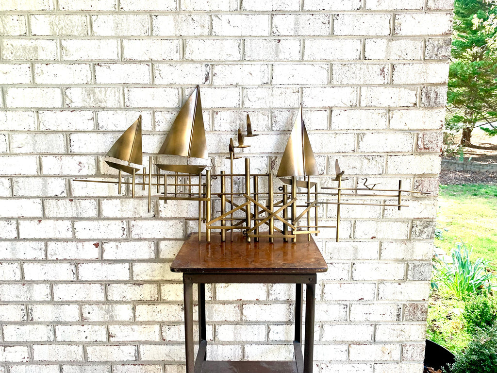 Vtg Metal Nautical Wall Art | Metal Wall Art Sculpture | Sailboat Metal Sculpture | Coastal Decor | Beach House Decor | Metal Pier Scene
