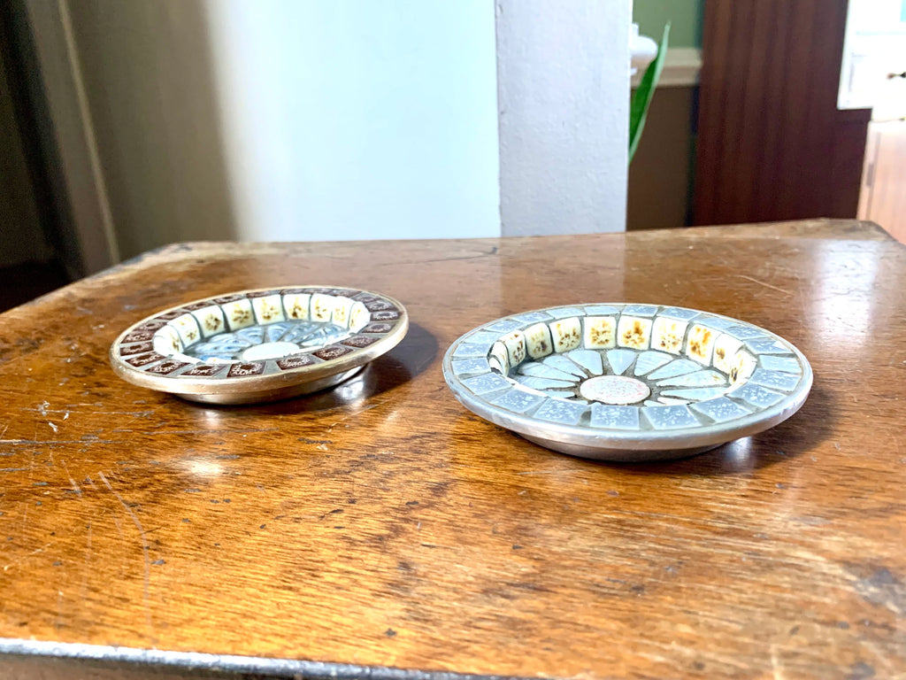 Two Vtg Mosaic Tile Ashtrays | Mosaic Tile Ashtray | Bohemian Mosaic Drink Coasters | Mosaic Trinket Dishes