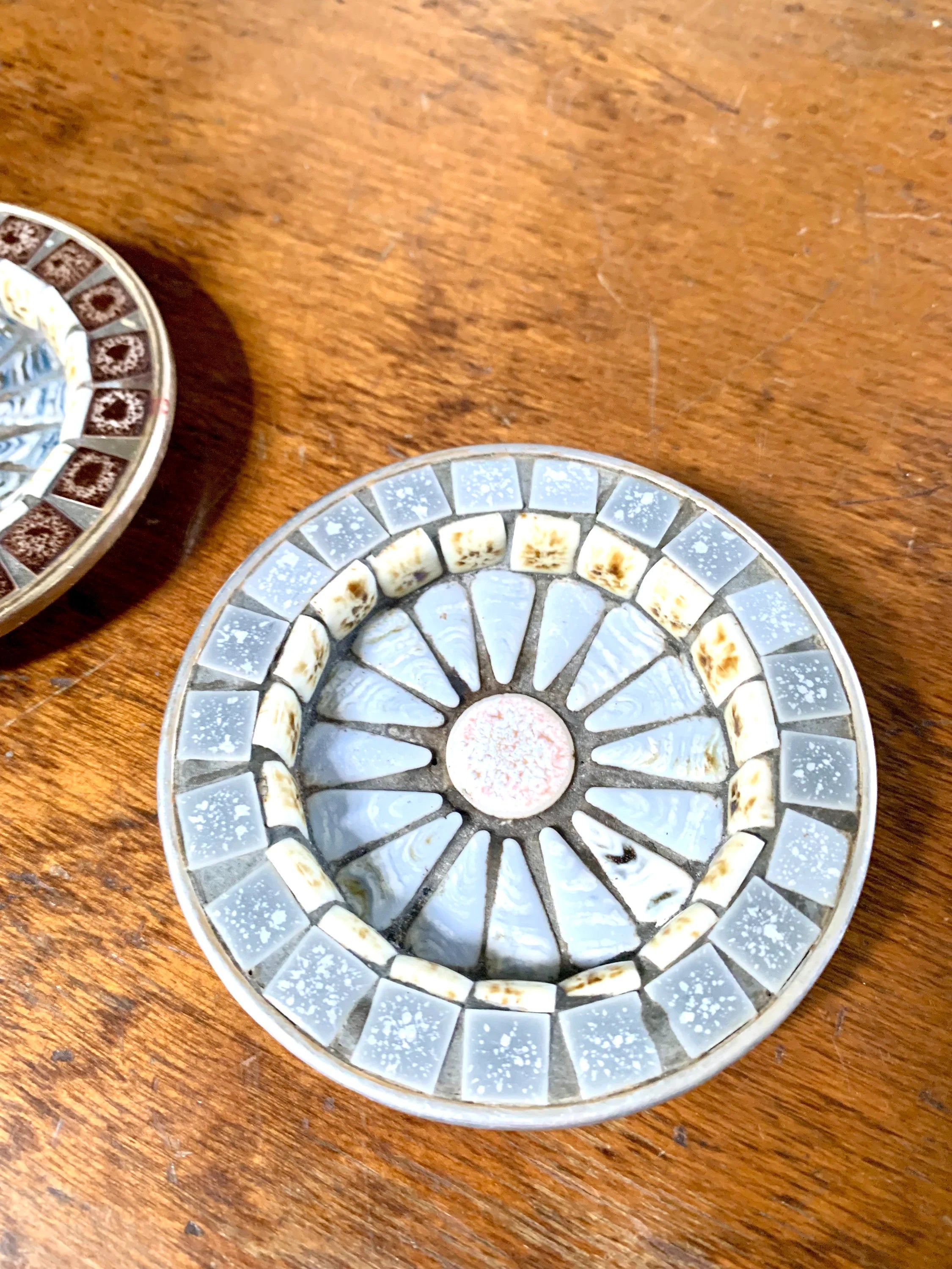 Two Vtg Mosaic Tile Ashtrays | Mosaic Tile Ashtray | Bohemian Mosaic Drink Coasters | Mosaic Trinket Dishes