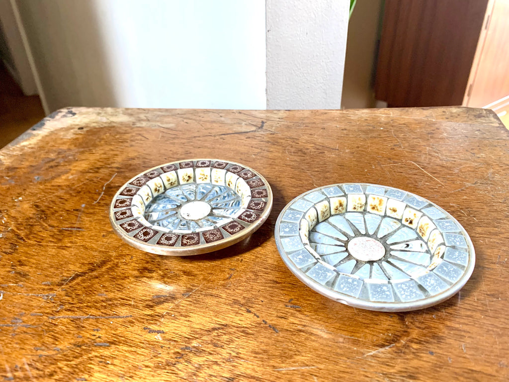 Two Vtg Mosaic Tile Ashtrays | Mosaic Tile Ashtray | Bohemian Mosaic Drink Coasters | Mosaic Trinket Dishes