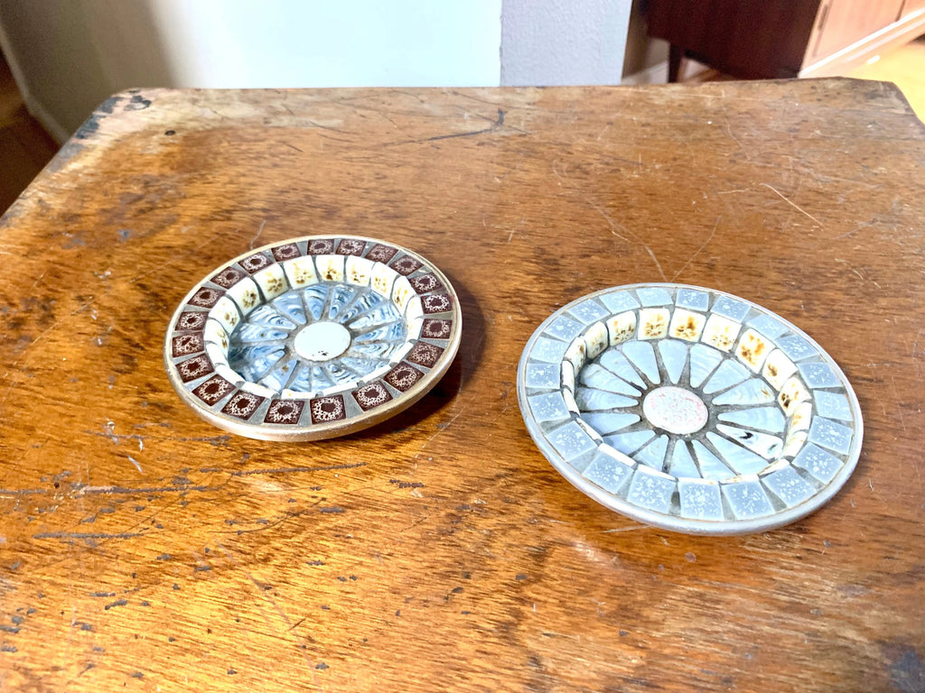 Two Vtg Mosaic Tile Ashtrays | Mosaic Tile Ashtray | Bohemian Mosaic Drink Coasters | Mosaic Trinket Dishes