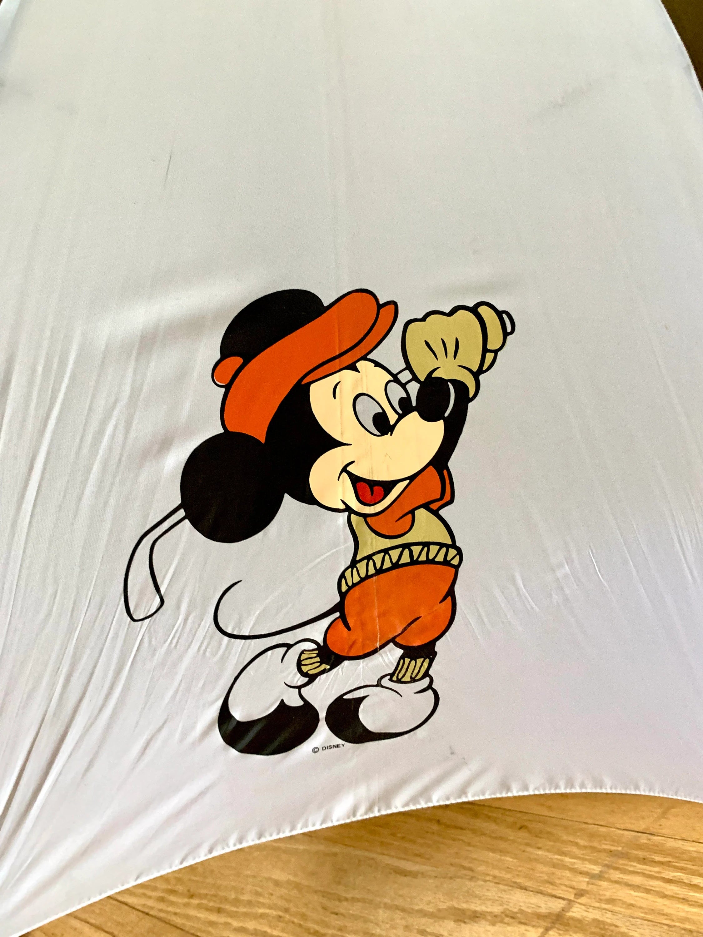 Vtg Mickey Mouse Golf Umbrella | Brown and White Oversized Umbrella | Disney Shade Umbrella | Disney Golf Umbrella
