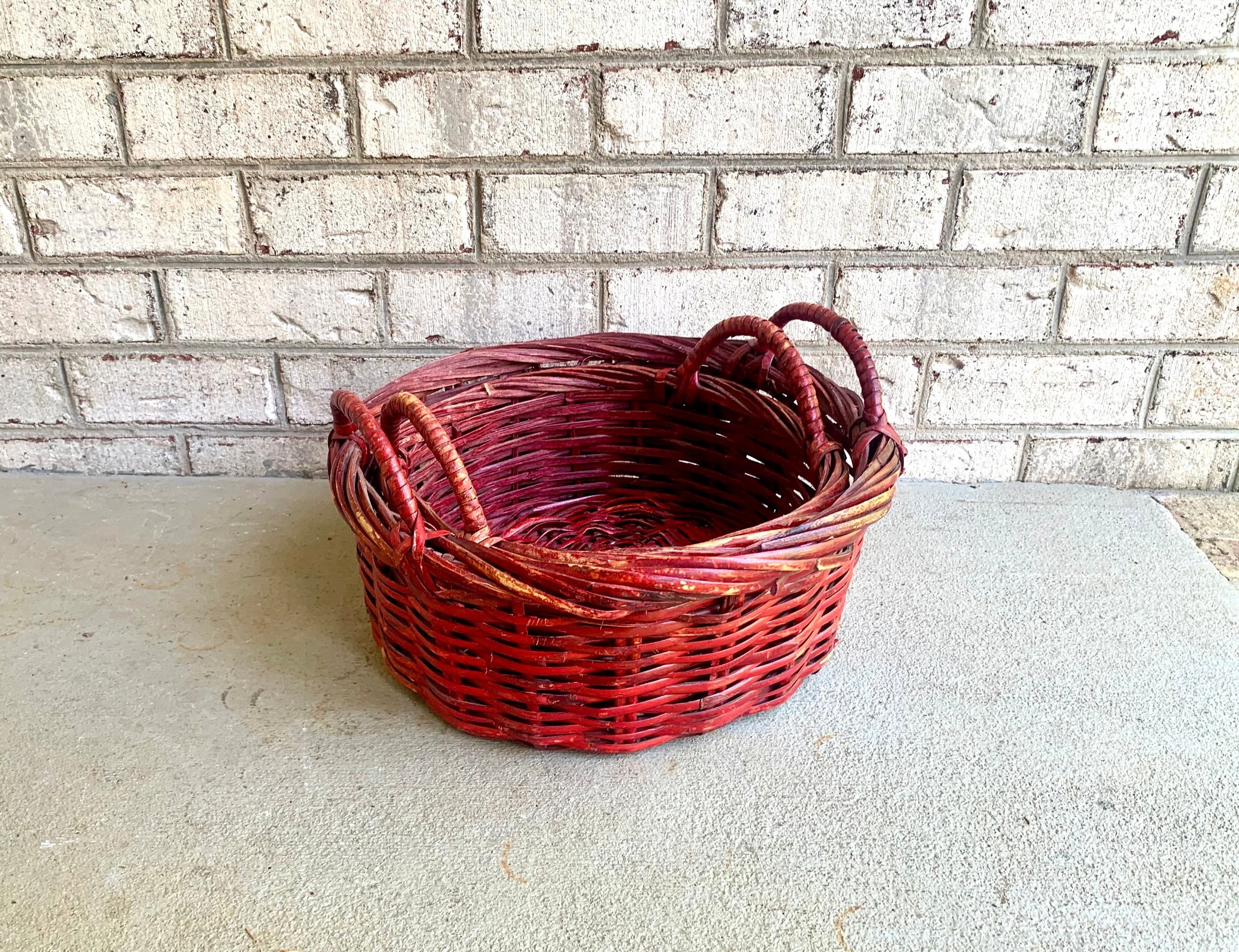 Set of 2 Red Wicker Baskets | Red Wicker Nesting Baskets | Pair of Red Gathering Baskets | Woven Red Baskets | Wicker Storage Baskets