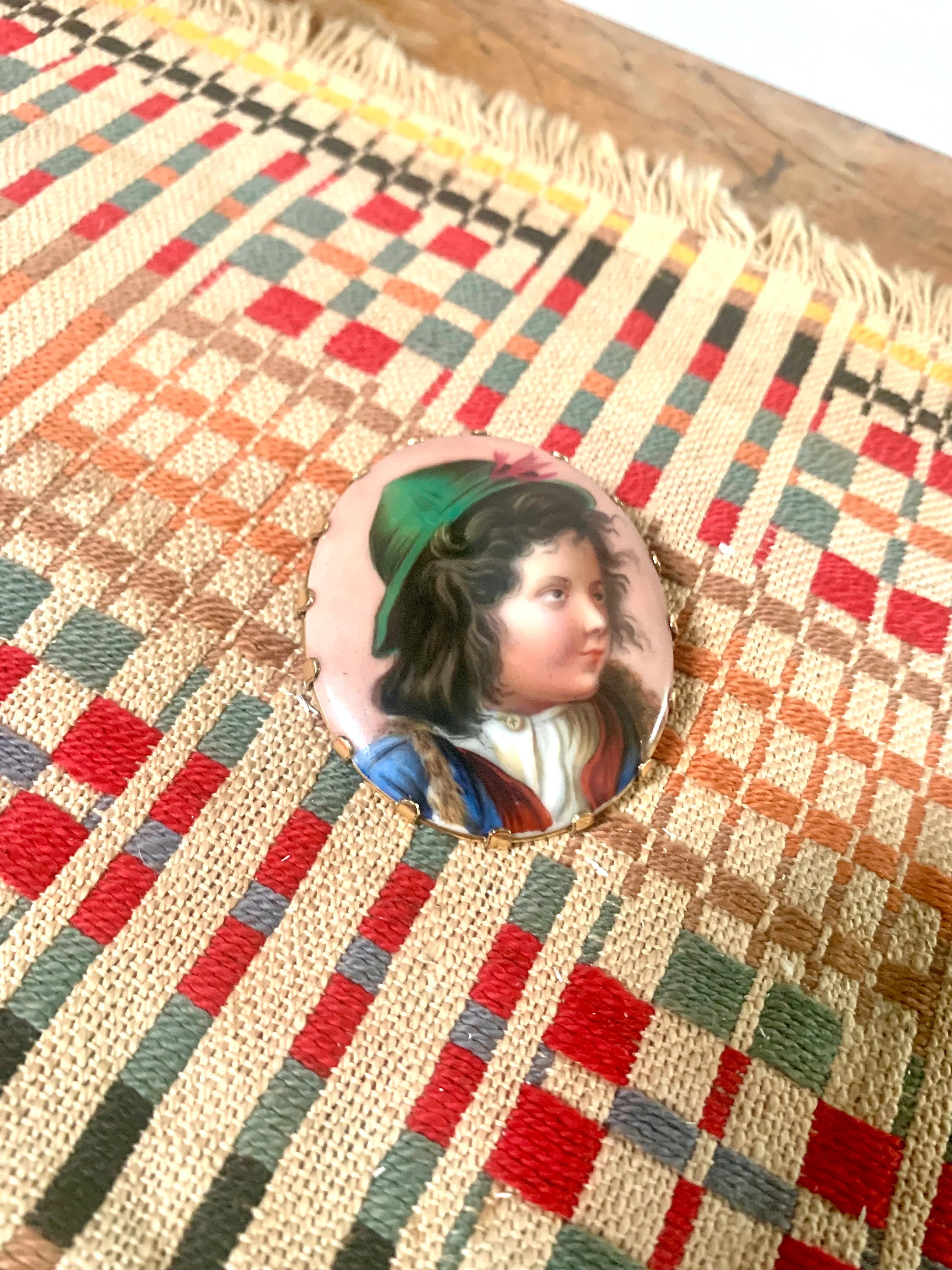 Antique 14k Gold Hand Painted Porcelain Brooch | Victorian 14K Yellow Gold Hand Painted Pendant | Little Boy Hand Painted Brooch