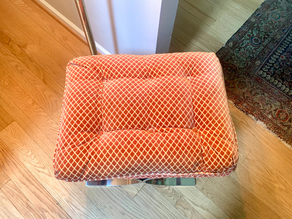 Milo Baughman Designed Ottoman | MCM Chrome X-Base Ottoman | Milo Baughman Chrome Stool Ottoman | MCM Furniture