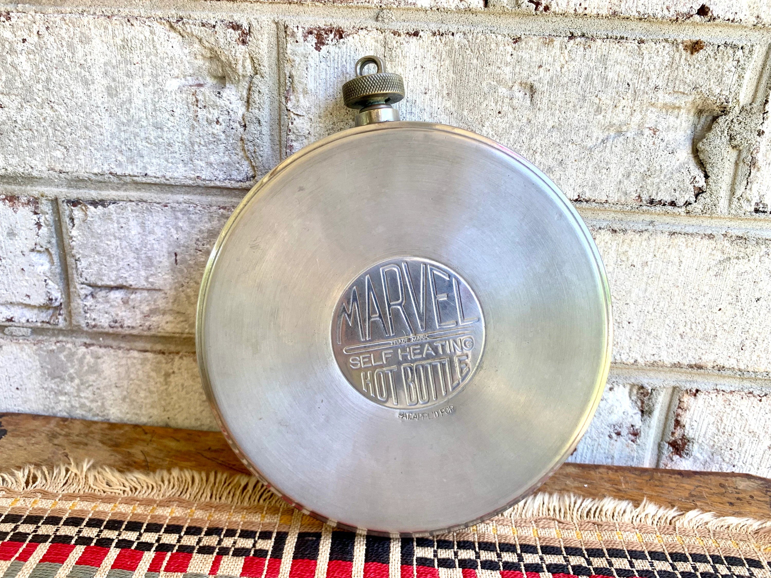 Vintage Marvel Hot Bottle | Round Marvel Self Heating Hot Bottle | Hot Water Bottle | Aluminum Round Hot Bottle | Hot Water Flask