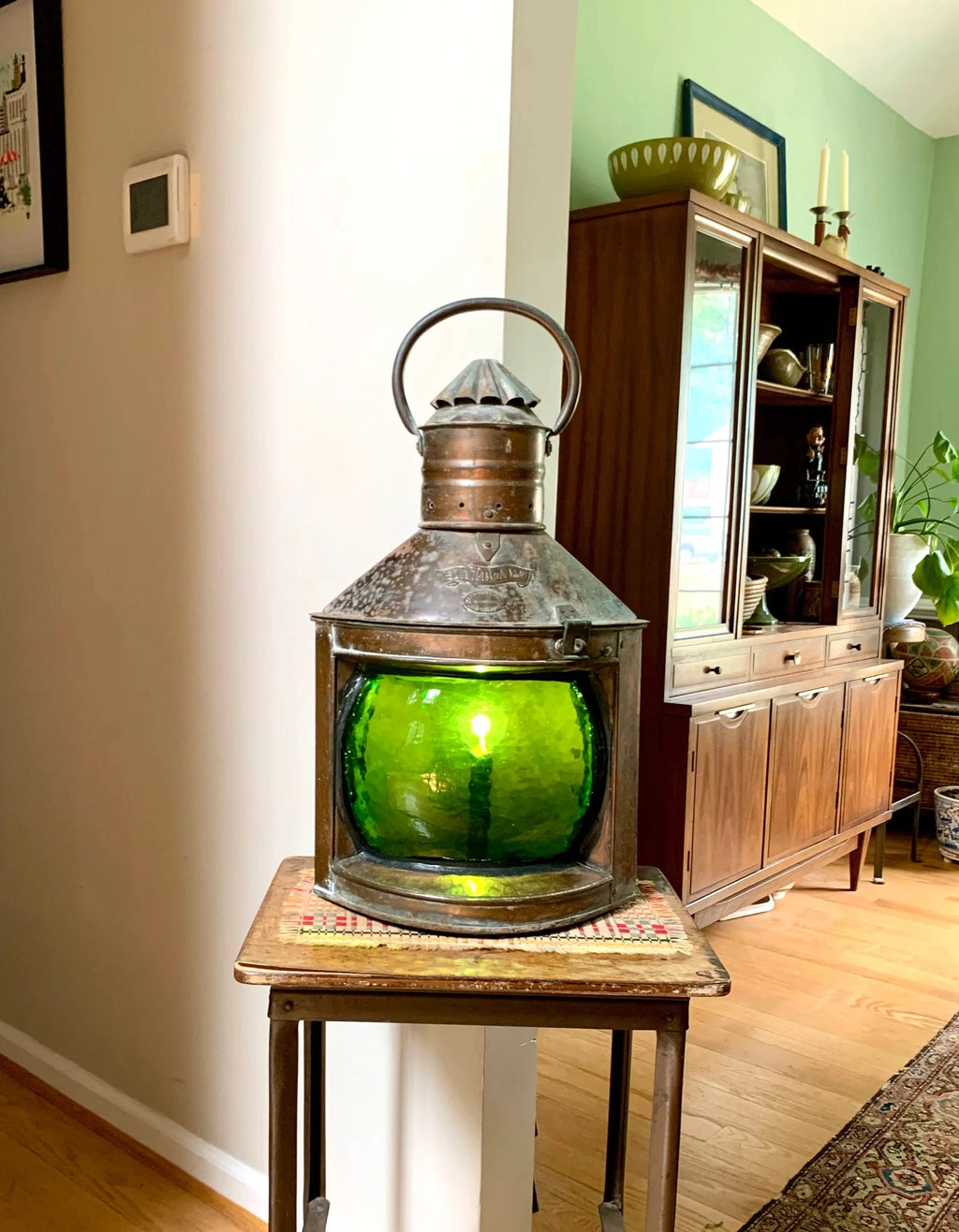 Antique Large Ship's Starboard Lamp | Great Yarmouth Starboard Lamp | 24" Copper Starboard Lamp | Green Lens Ship Lamp | Nautical Lamp