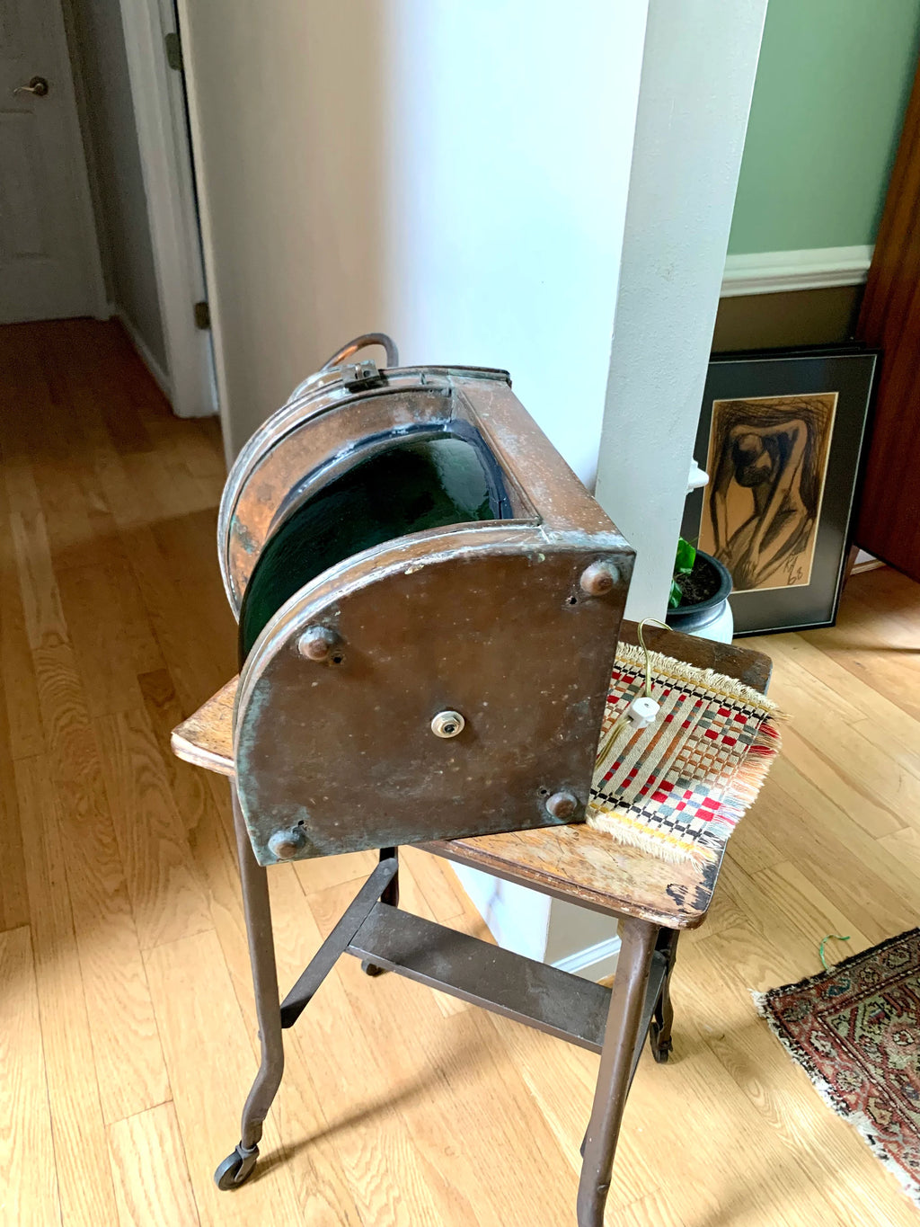 Antique Large Ship's Starboard Lamp | Great Yarmouth Starboard Lamp | 24" Copper Starboard Lamp | Green Lens Ship Lamp | Nautical Lamp