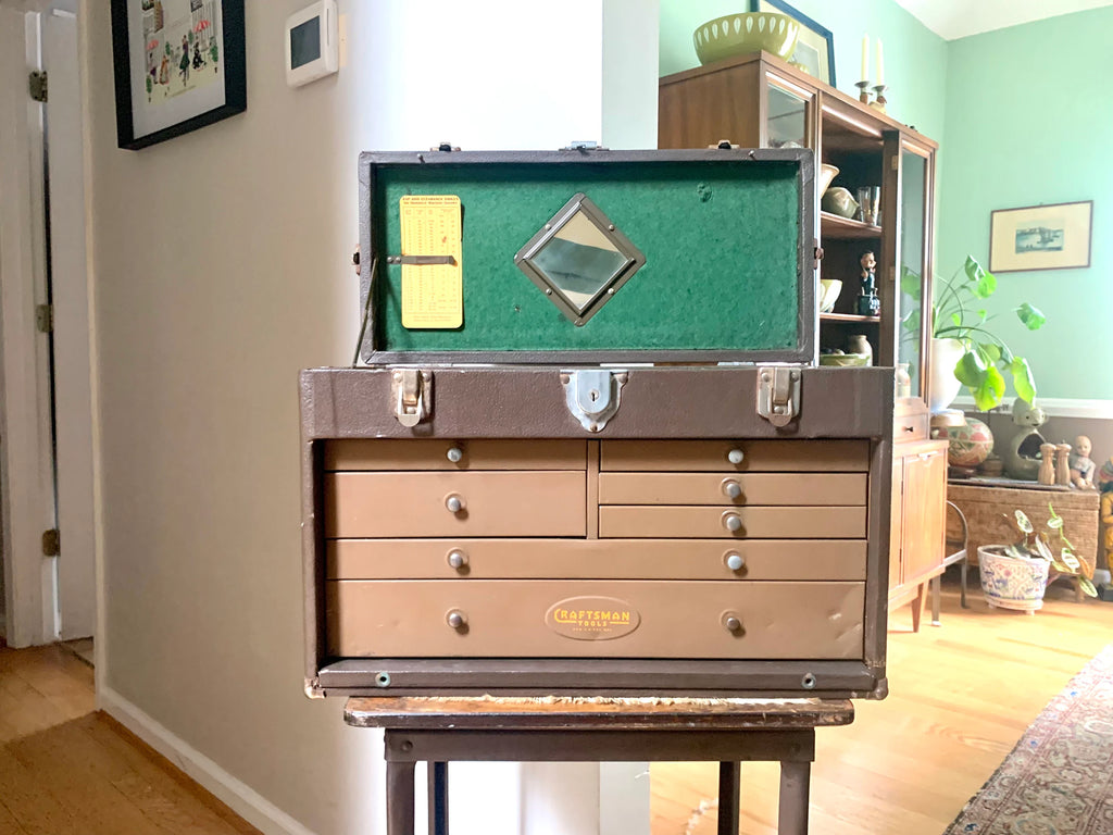Vintage Craftsman Tool Machinist Tool Chest | Vinyl Wrapped Wood and Metal Tool Chest | Metal Journeyman Chest | 7 Drawer Wood Toolbox