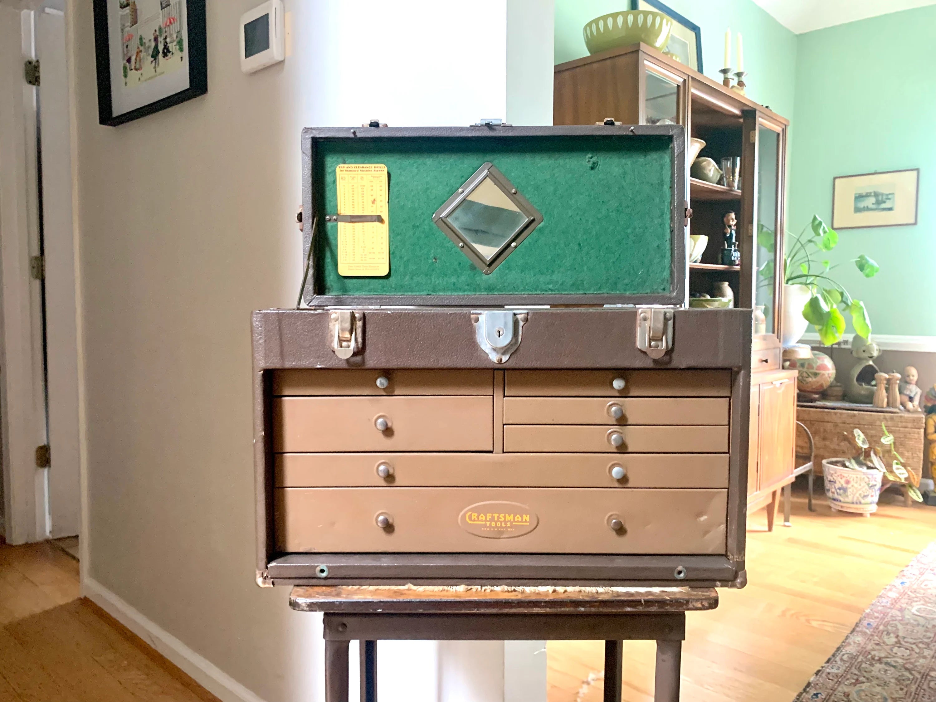 Vintage Craftsman Tool Machinist Tool Chest | Vinyl Wrapped Wood and Metal Tool Chest | Metal Journeyman Chest | 7 Drawer Wood Toolbox