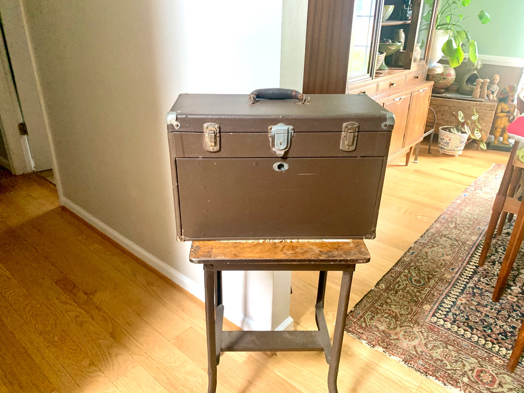 Vintage Craftsman Tool Machinist Tool Chest | Vinyl Wrapped Wood and Metal Tool Chest | Metal Journeyman Chest | 7 Drawer Wood Toolbox