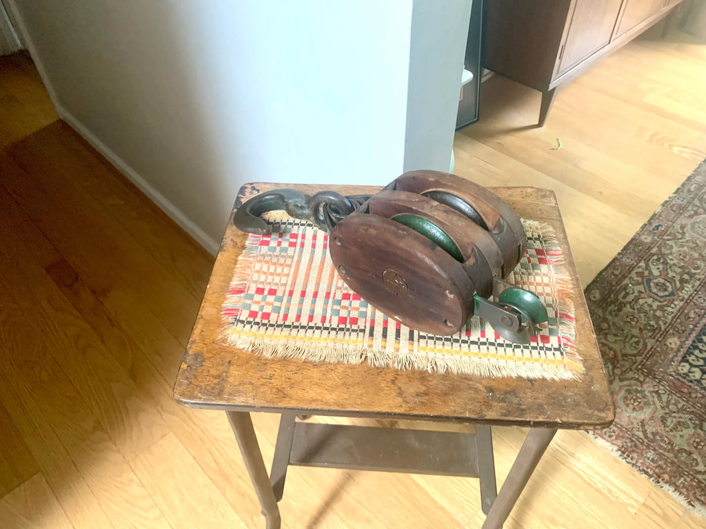 Antique Wooden Pulley | Wood Block and Tackle | Double Rope Nautical Pulley | Anchor Pulley | Maritime Pulley | Nautical Beach House Decor