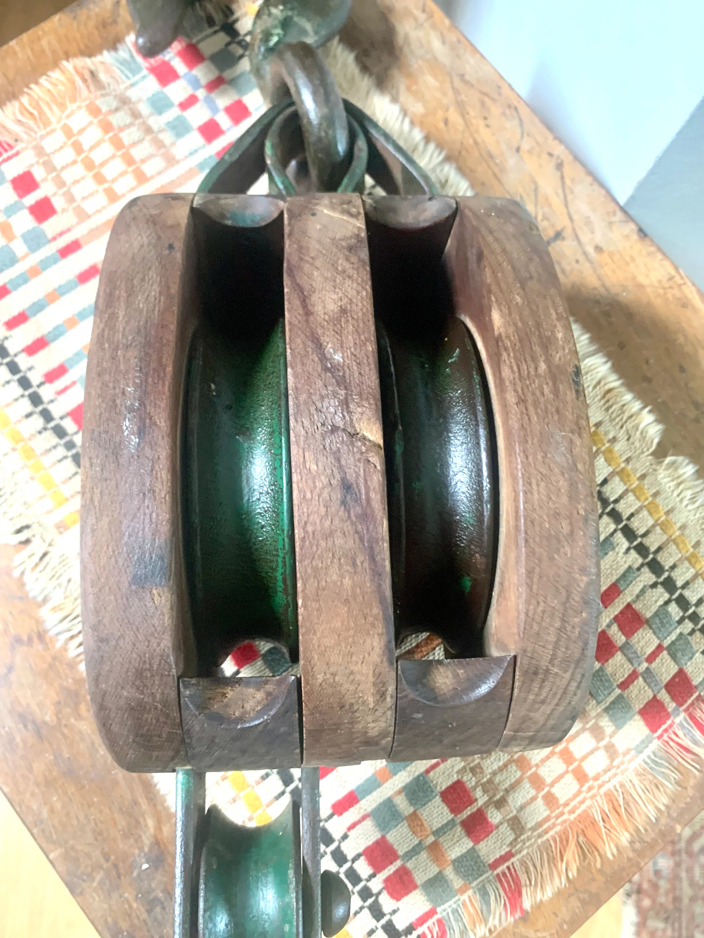 Antique Wooden Pulley | Wood Block and Tackle | Double Rope Nautical Pulley | Anchor Pulley | Maritime Pulley | Nautical Beach House Decor